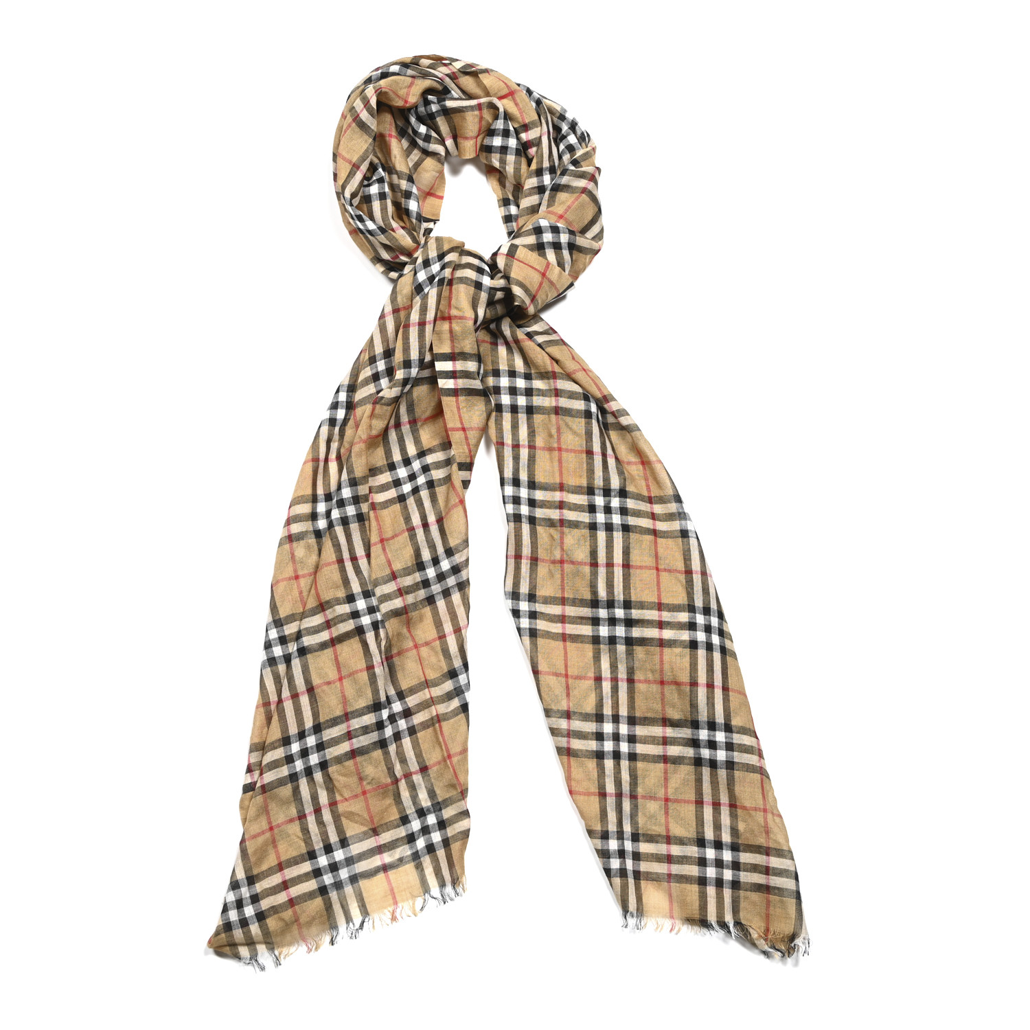 BURBERRY Wool Silk Gauze Vintage Check Scarf Antique Yellow