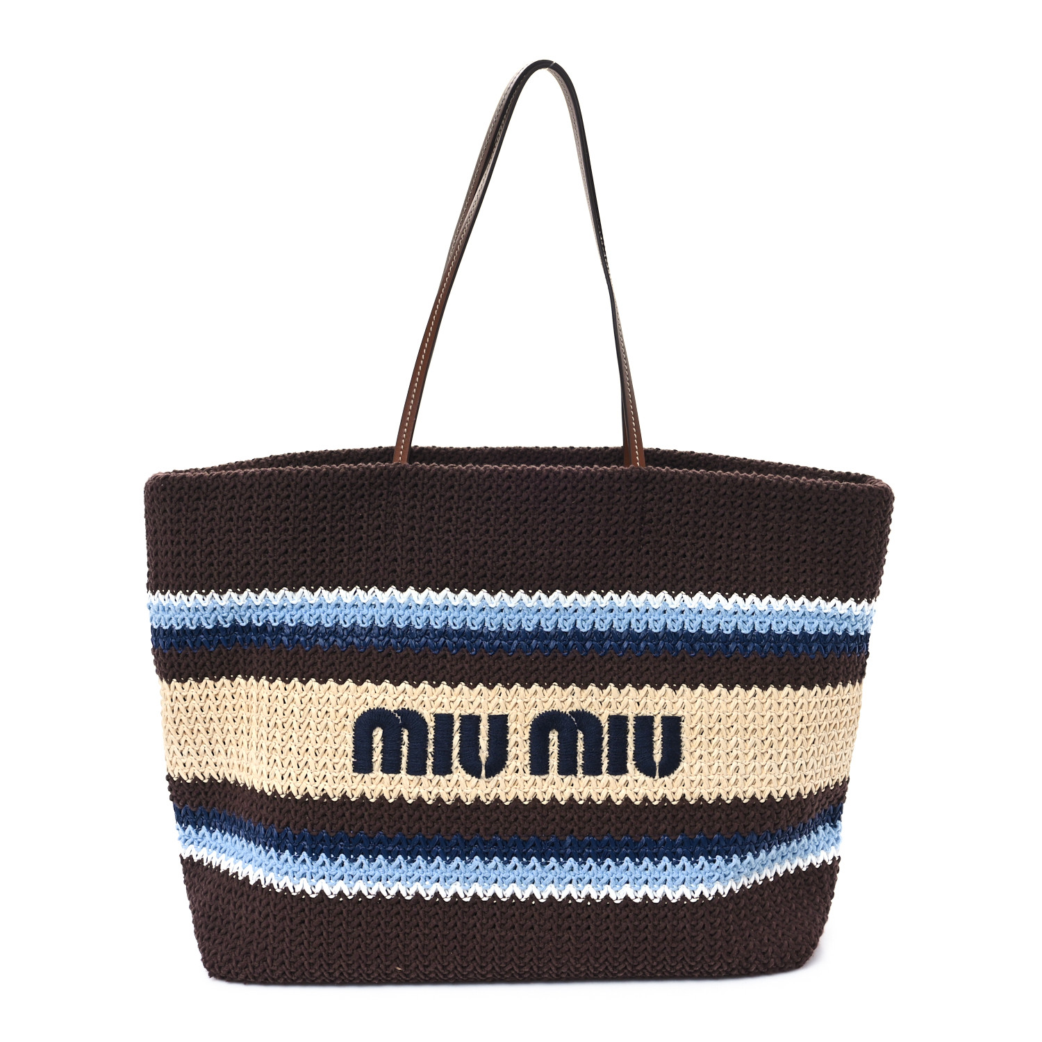 【Miu Miu】 Raffia-Effect Woven Tote Bag Cocoa Brown ★人気 MIU MIU Raffia Effect Crochet Large Woven Tote Cocoa Brown