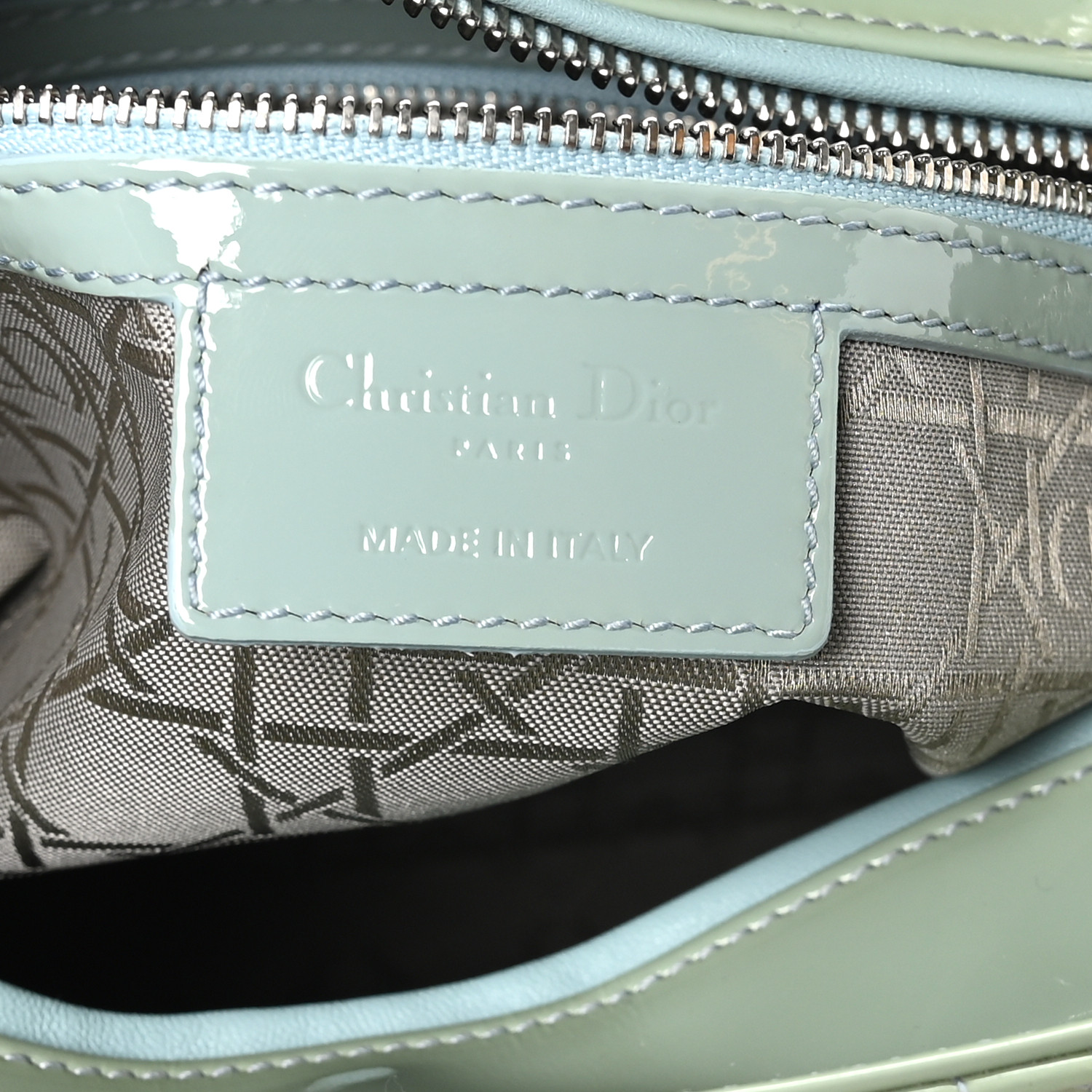 CHRISTIAN DIOR Patent Cannage Large Lady Dior Blue Alcier