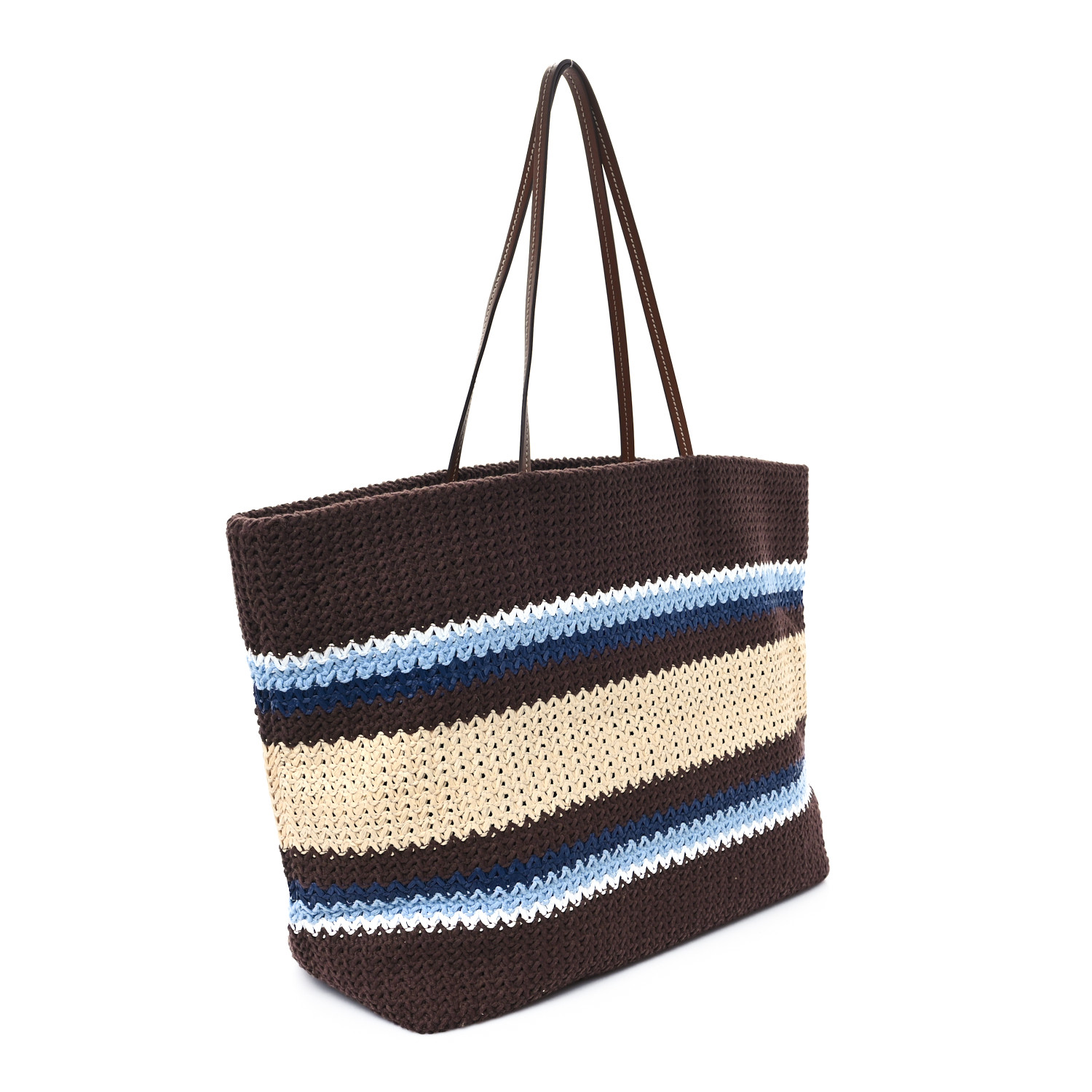 MIU MIU Raffia Effect Crochet Large Woven Tote Cocoa Brown