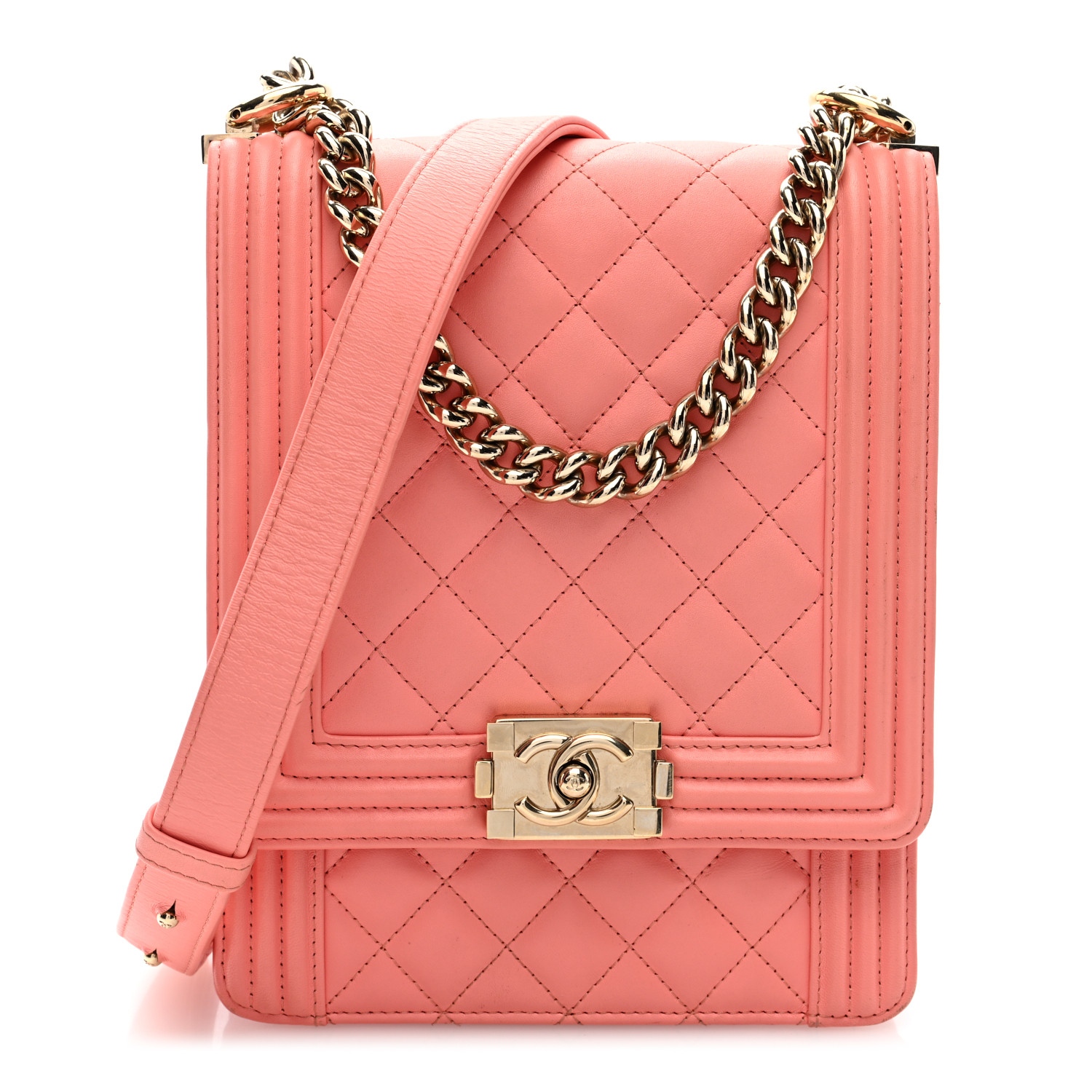 CHANEL Lambskin Quilted North South Boy Flap Pink 1683109