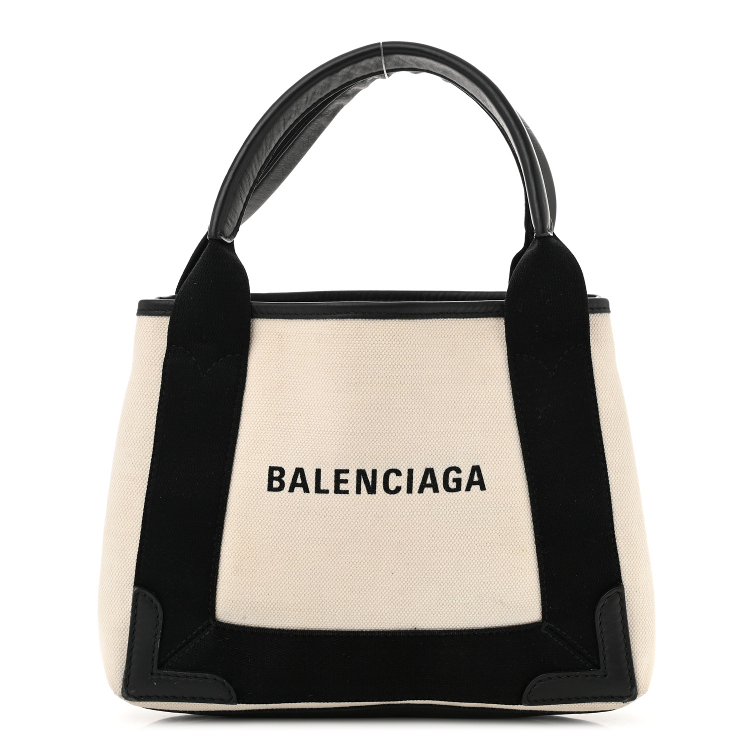 トートバッグ BALENCIAGA NAVY CABAS XS CANVAS TOTE BAG BALENCIAGA Cotton Canvas Calfskin Navy Cabas XS Natural