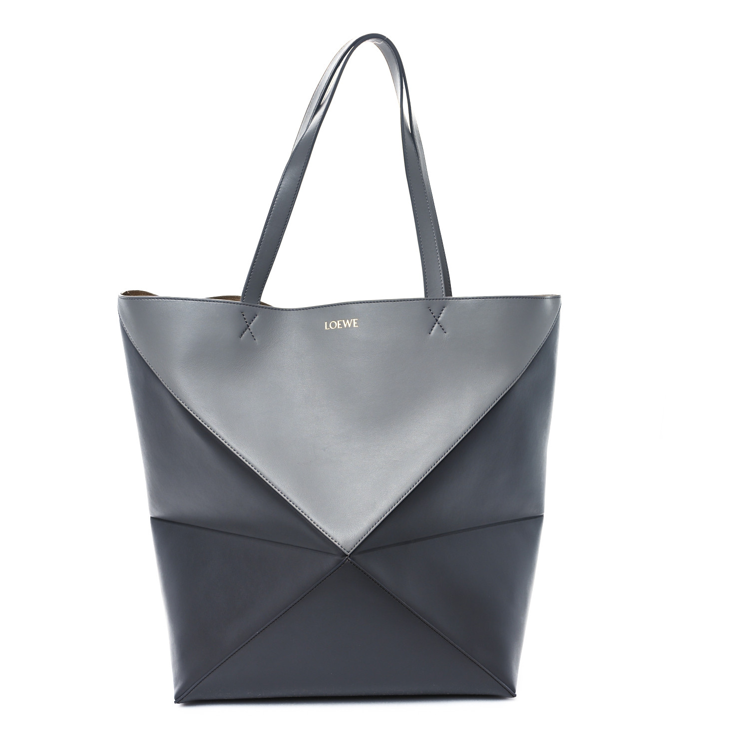LOEWE セール★ PUZZLE FOLD TOTE★GREY LOEWE Shiny Calfskin Large Puzzle Fold Tote Pearl Grey Dark