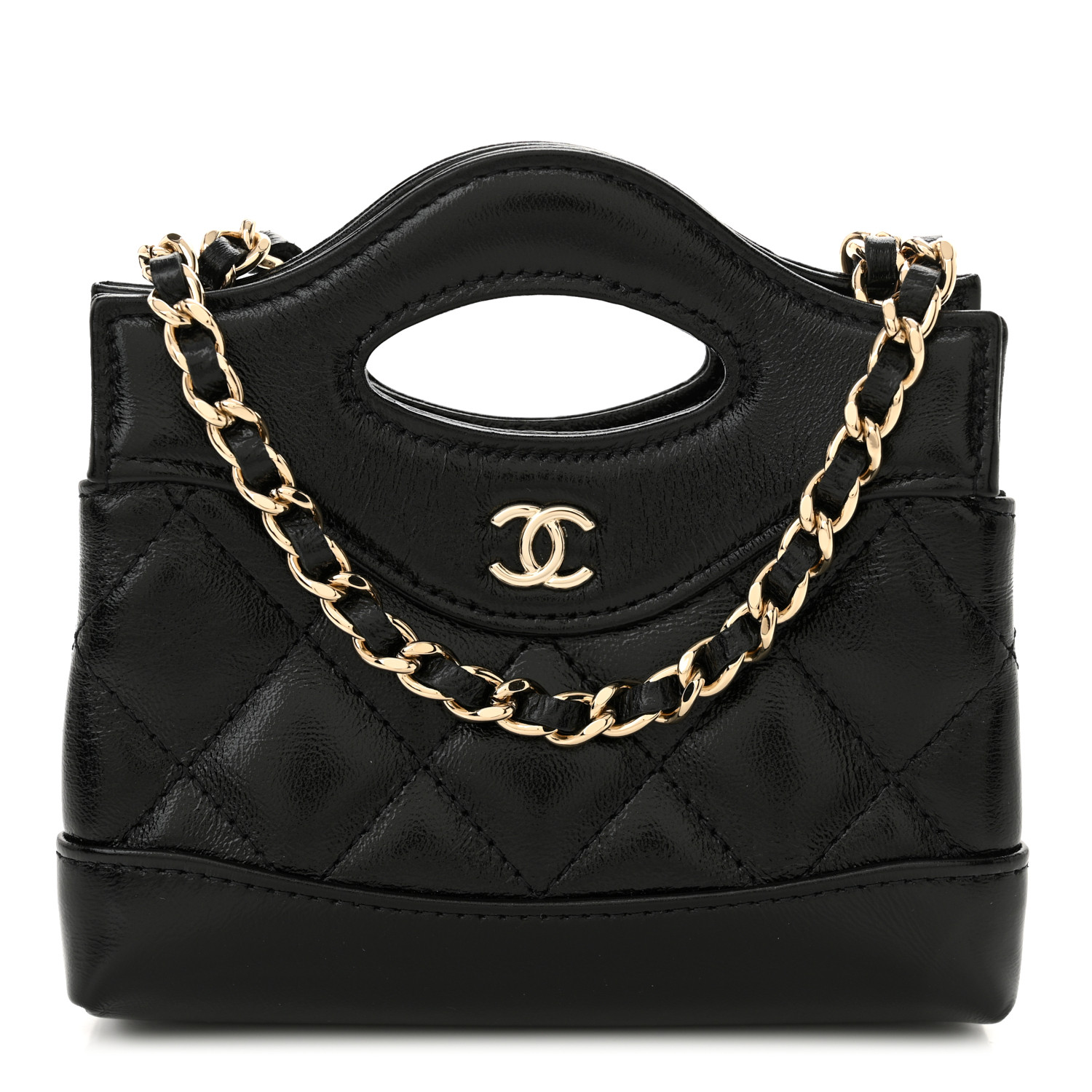 美品✨未使用‼CHANEL 値引きしました♪ CHANEL Shiny Lambskin Quilted Micro 31 Clutch With Chain