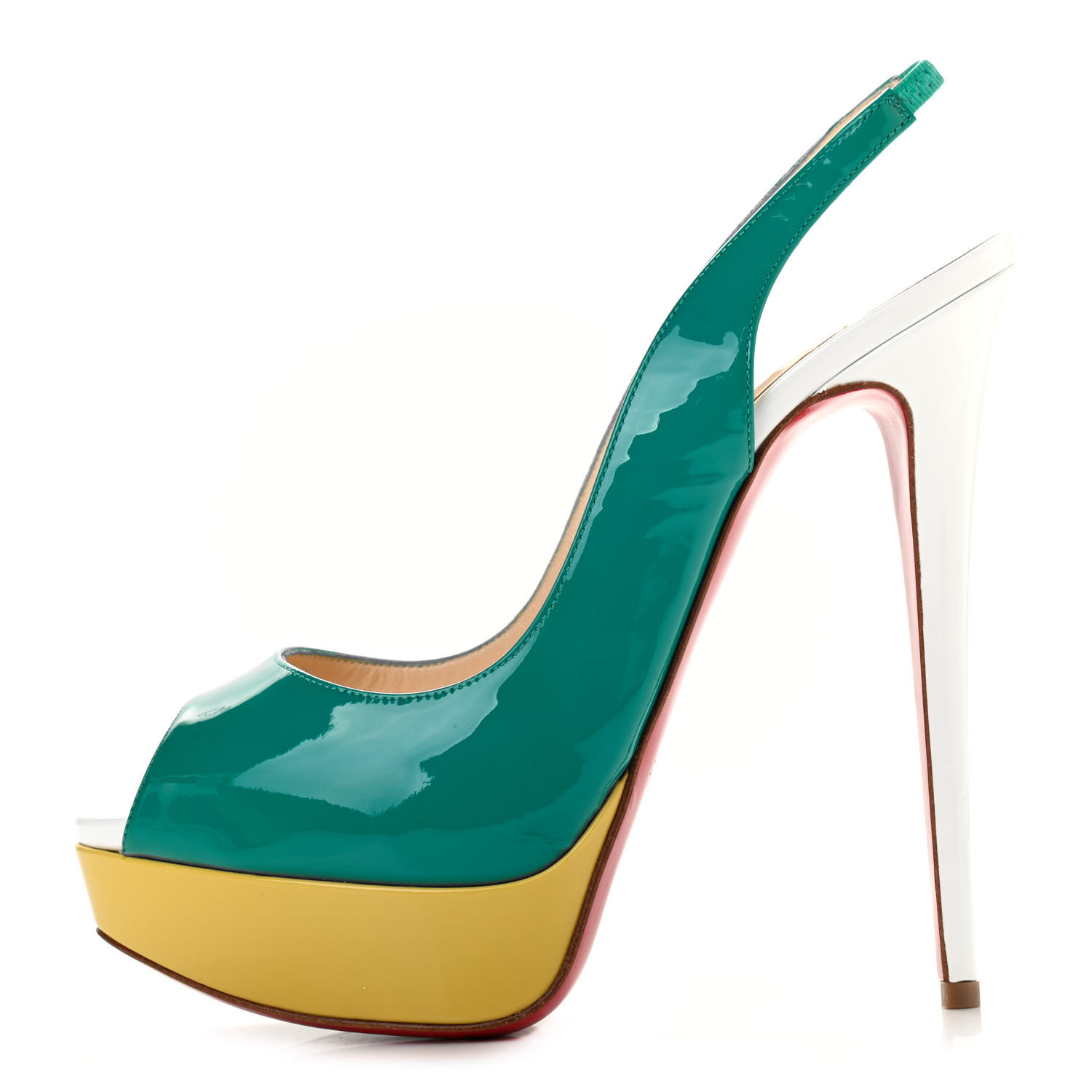 CHRISTIAN LOUBOUTIN Patent Lady Peep Sling 150 Pumps 39 Jade