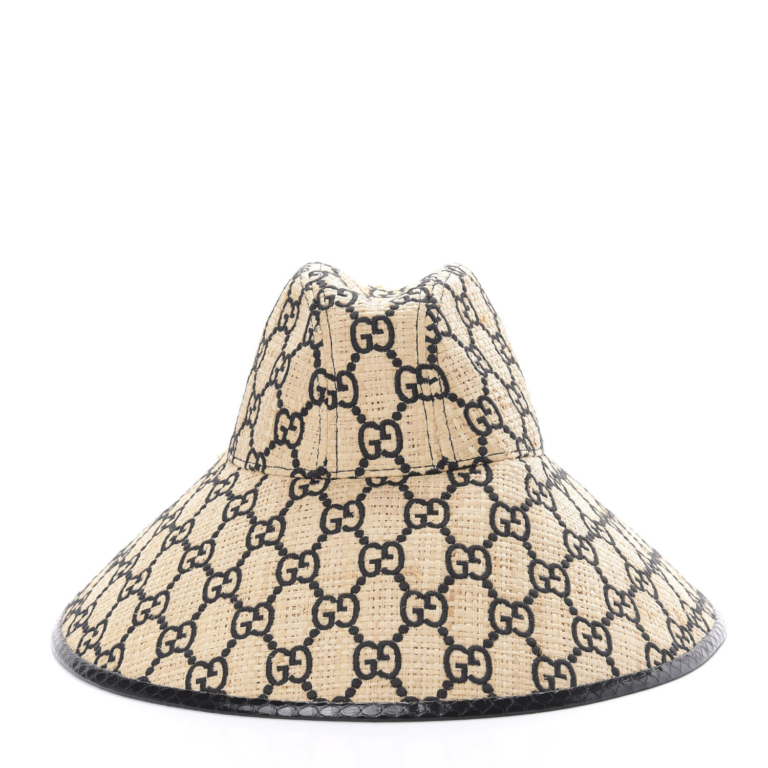 【モノグラムで可愛く♪】GUCCI GG RAFFIA HAT GUCCI Raffia Elaphe GG Monogram Embroidered Wide Brim Hat