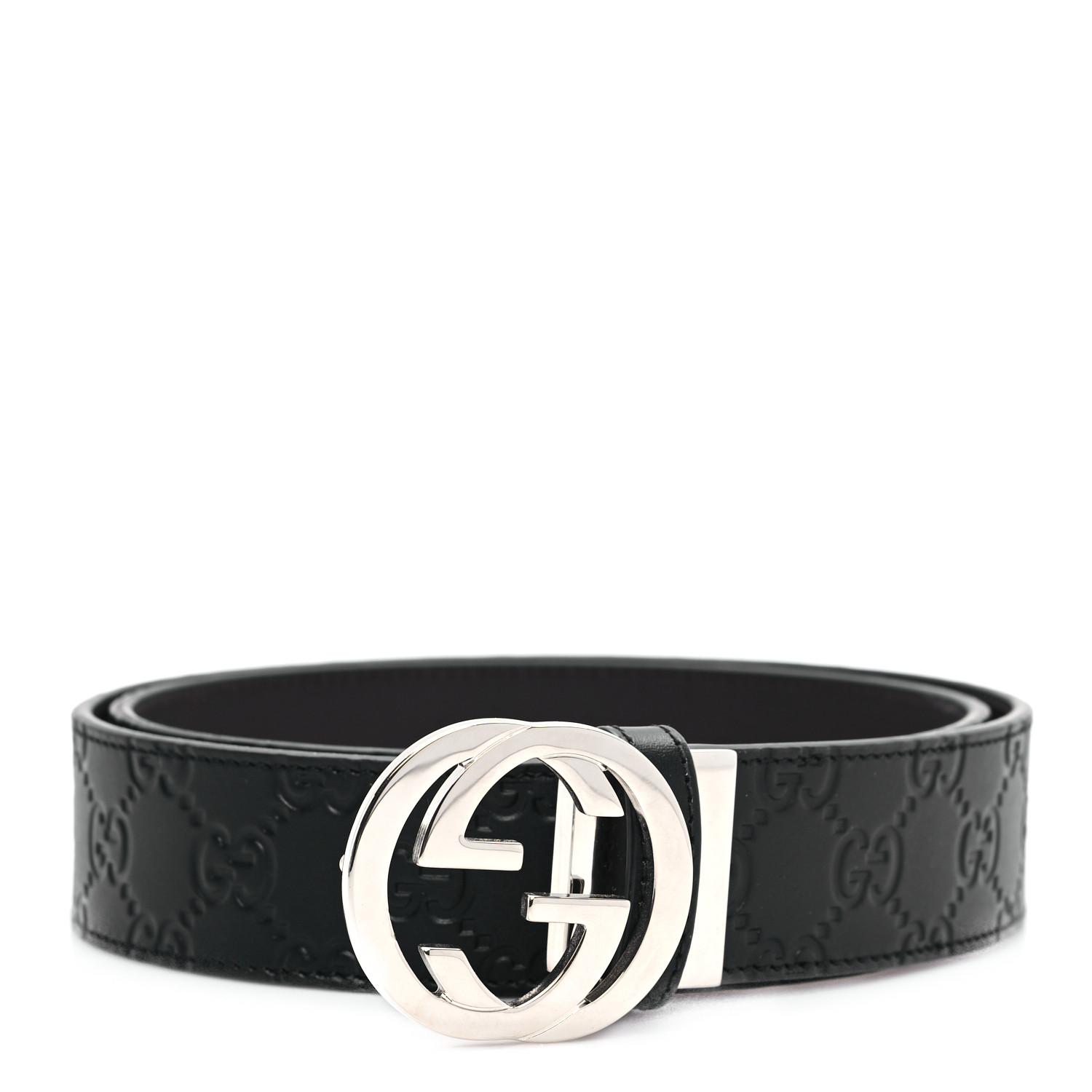 GUCCI ブラック ベルト GUCCI Guccissima Signature Interlocking G Reversible 37mm