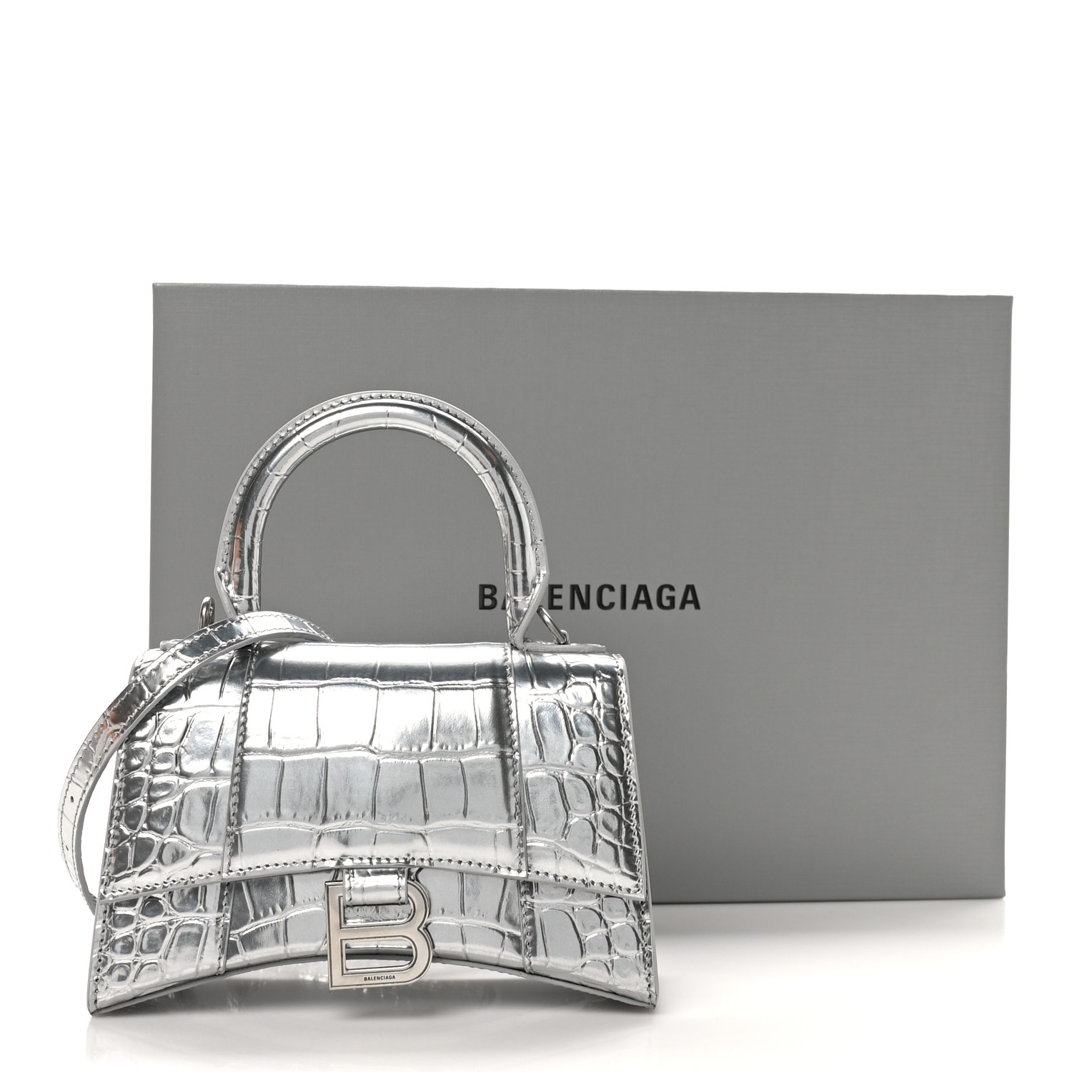 BALENCIAGA Metallic Calfskin Crocodile Embossed Hourglass