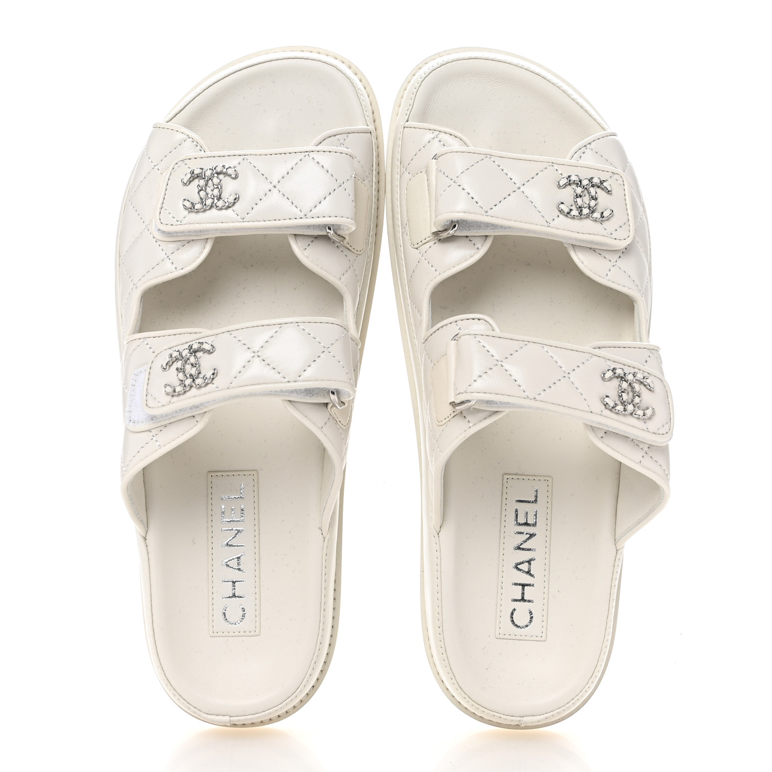 CHANEL Lambskin Quilted Velcro Dad Chain CC Slide Sandals 39
