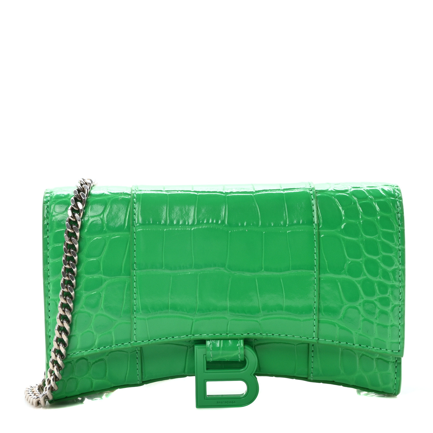 ☆BALENCIAGA★SMALL CROCODILE BB GOSSIP CROSSBAG GREEN★ NWT Balenciaga Gossip BB Logo Kelly Green Calf Leather Flap