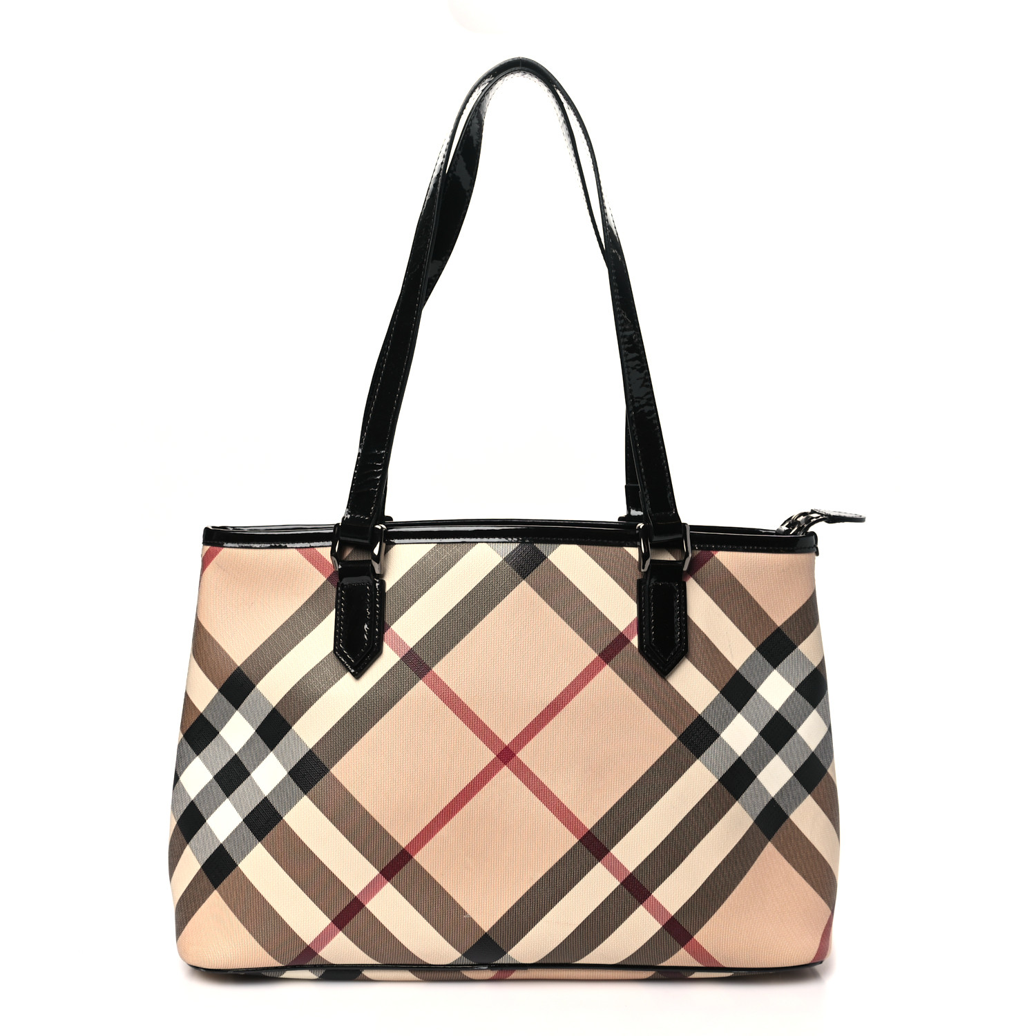 BURBERRY Metallic Calfskin Nova Check Small Nickie Tote