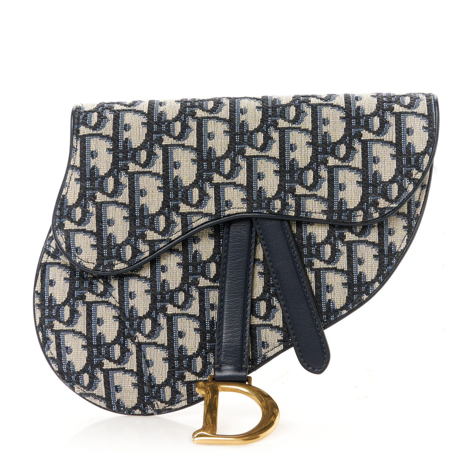 Dior★Dior Oblique Canvas Saddle Belt Bag Blue Christian Dior Saddle Oblique Canvas Belt Bag Navy Blue