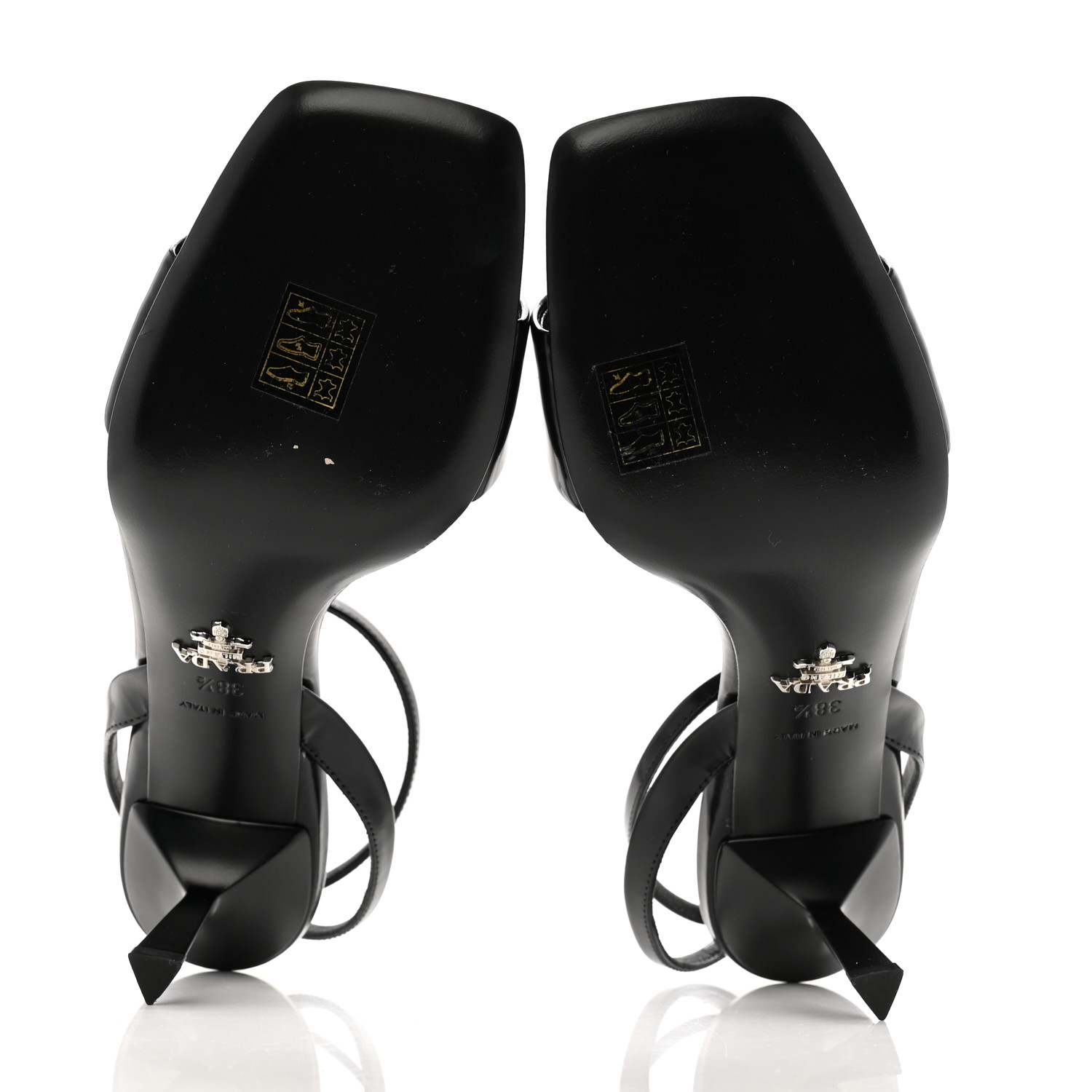 PRADA Vernice Nylon Flower Metal Triangle Logo Open Toe 65mm