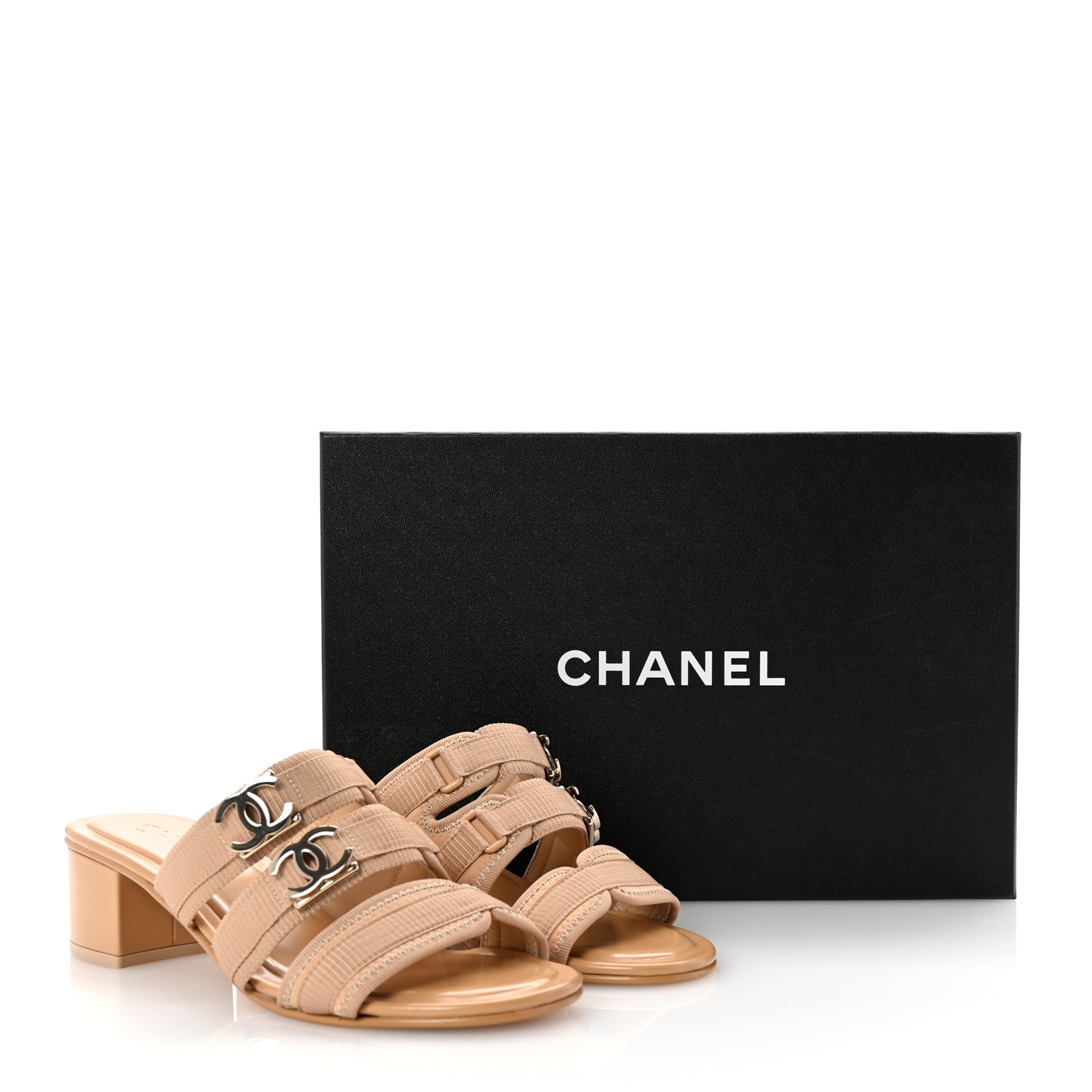 CHANEL ミュール CHANEL Fabric Metal CC Logo Mules 36.5 Beige 1677092