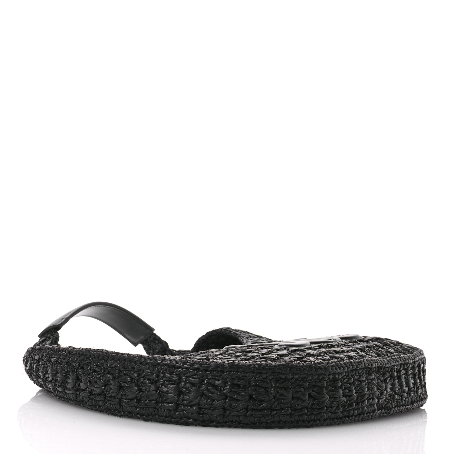 CELINE Raffia Calfskin Triomphe Panier Hobo Bag Black
