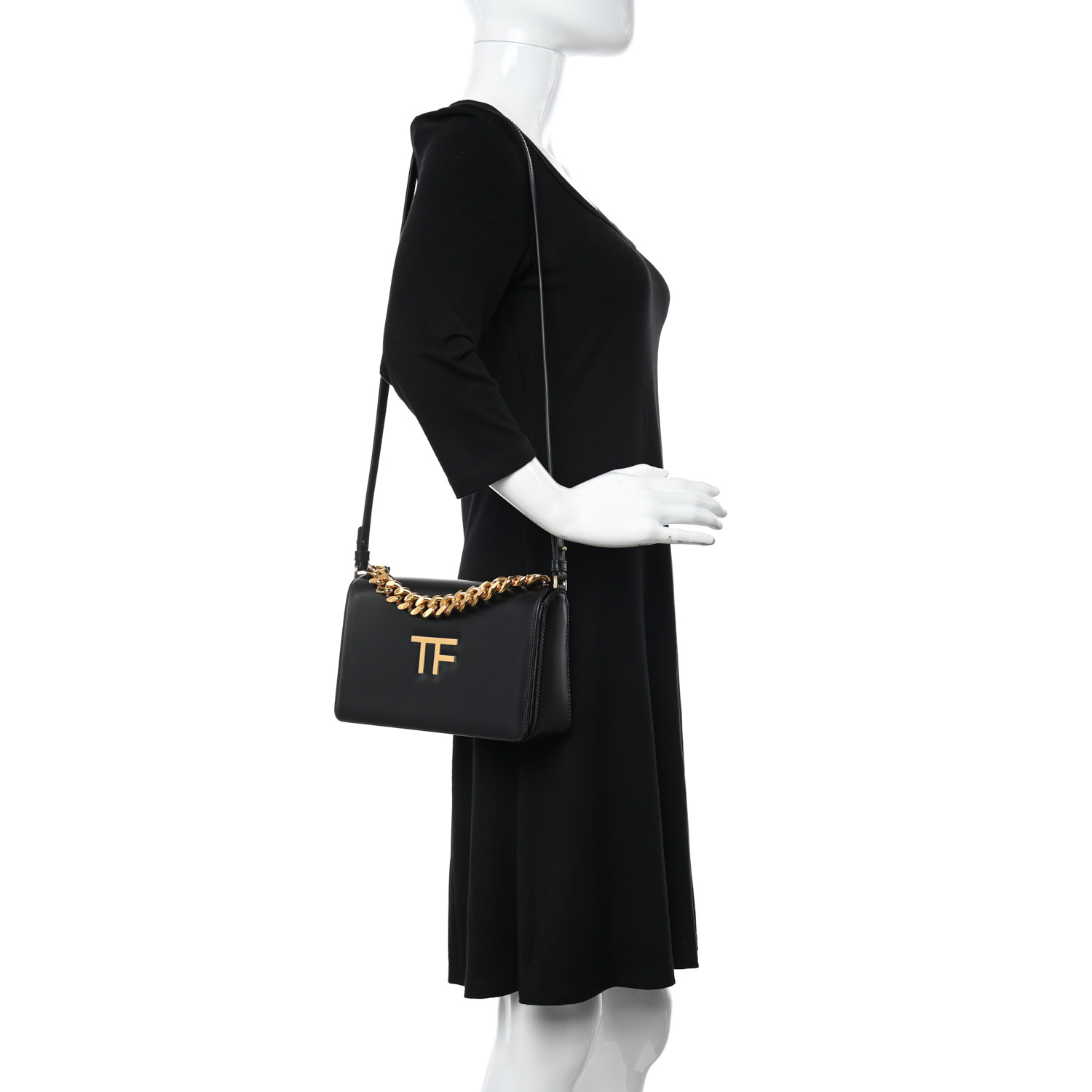 TOM FORD Palmellato Calfskin TF Chain Shoulder Bag Black