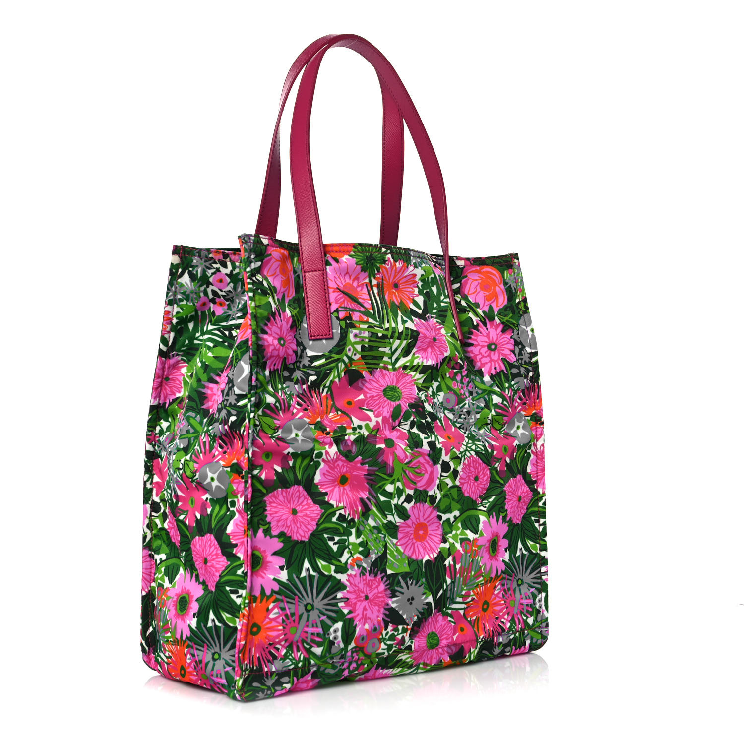 バッグ everyone nylon tote bag ABCD FLEURS PRADA Tessuto Nylon Floral Print Tote Pink 1057475