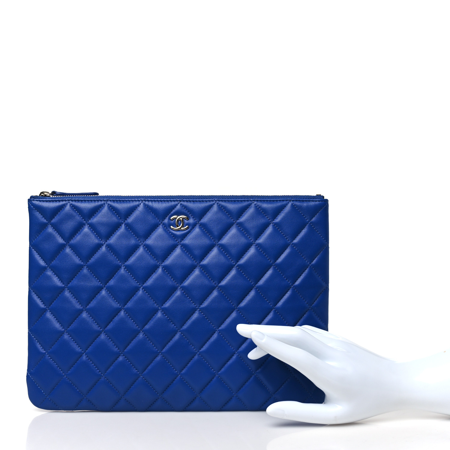 CHANEL Lambskin Quilted Medium Cosmetic Case Blue 2