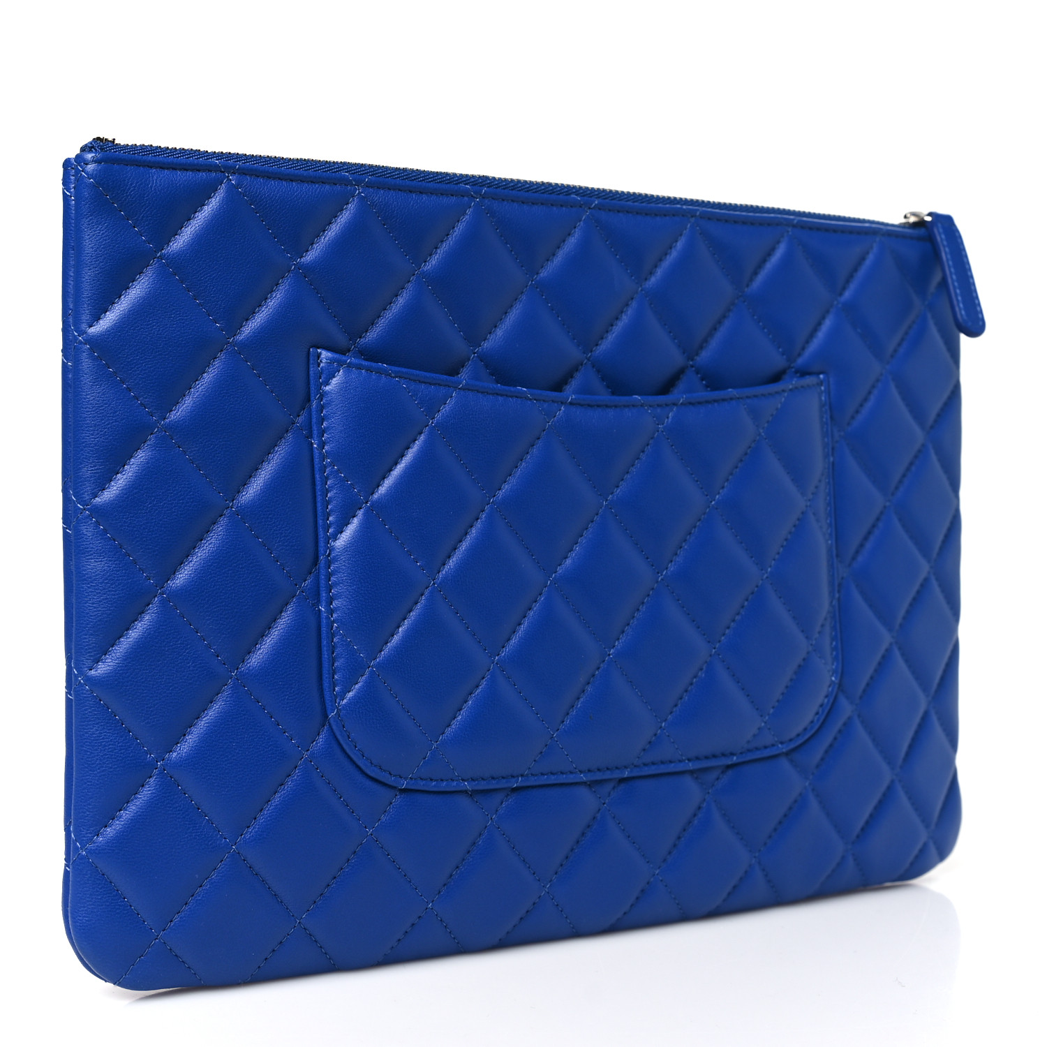 CHANEL Lambskin Quilted Medium Cosmetic Case Blue 3