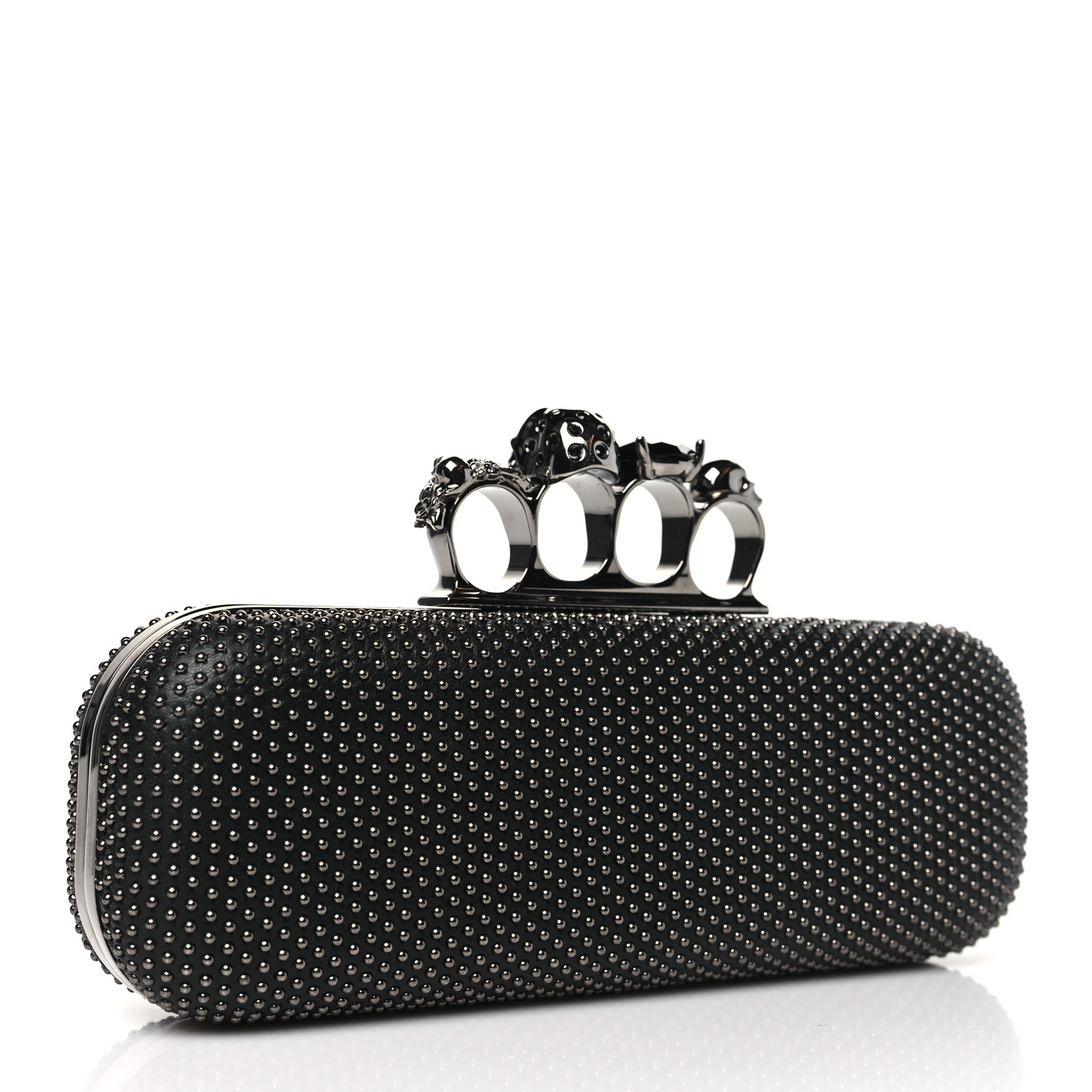 ALEXANDER MCQUEEN Suede Studded Skull Knuckle Box Clutch Black 3