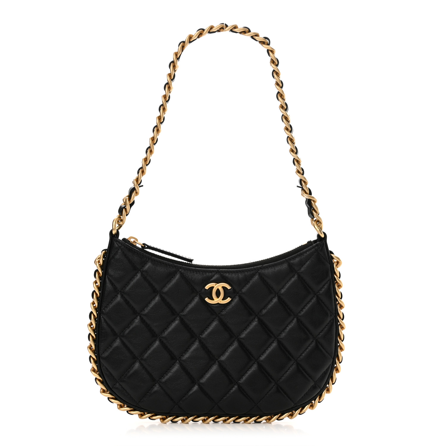 CHANEL Shiny Crumpled Lambskin Quilted Trendy Chain Around