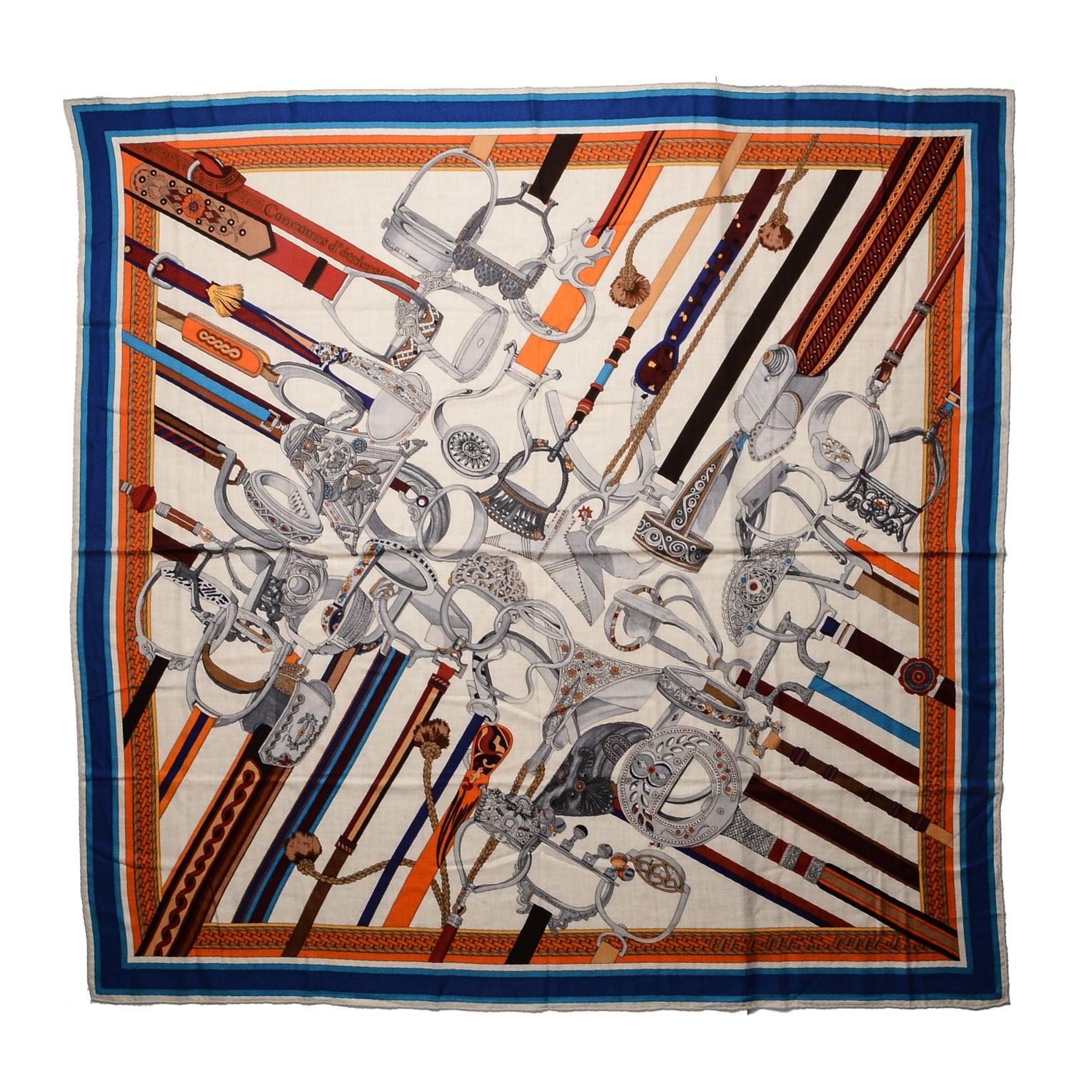 HERMES Cashmere Silk Concours D'Etriers Shawl 140 209295