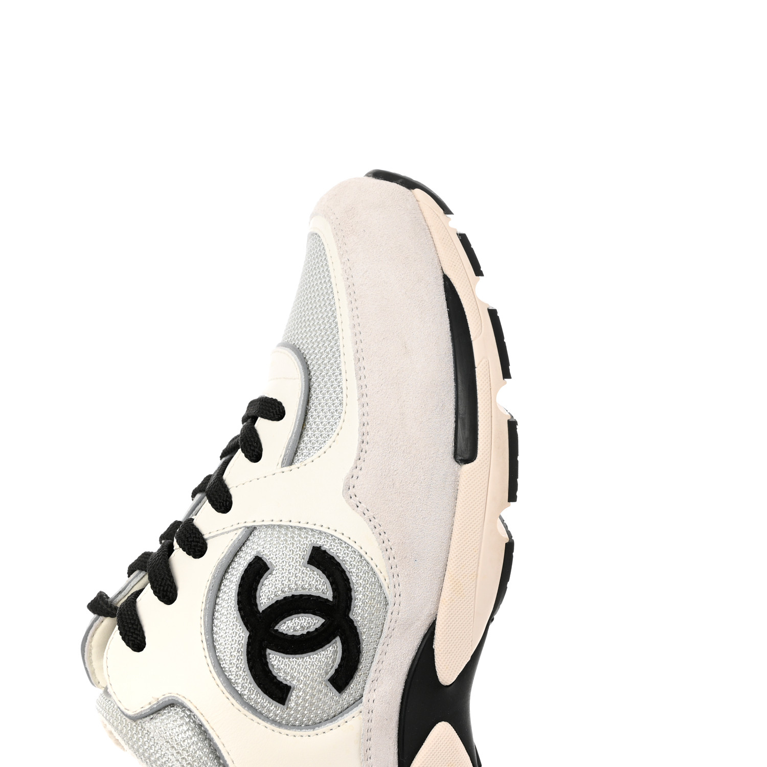 CHANEL Mesh Suede Calfskin Womens CC Sneakers 41 White