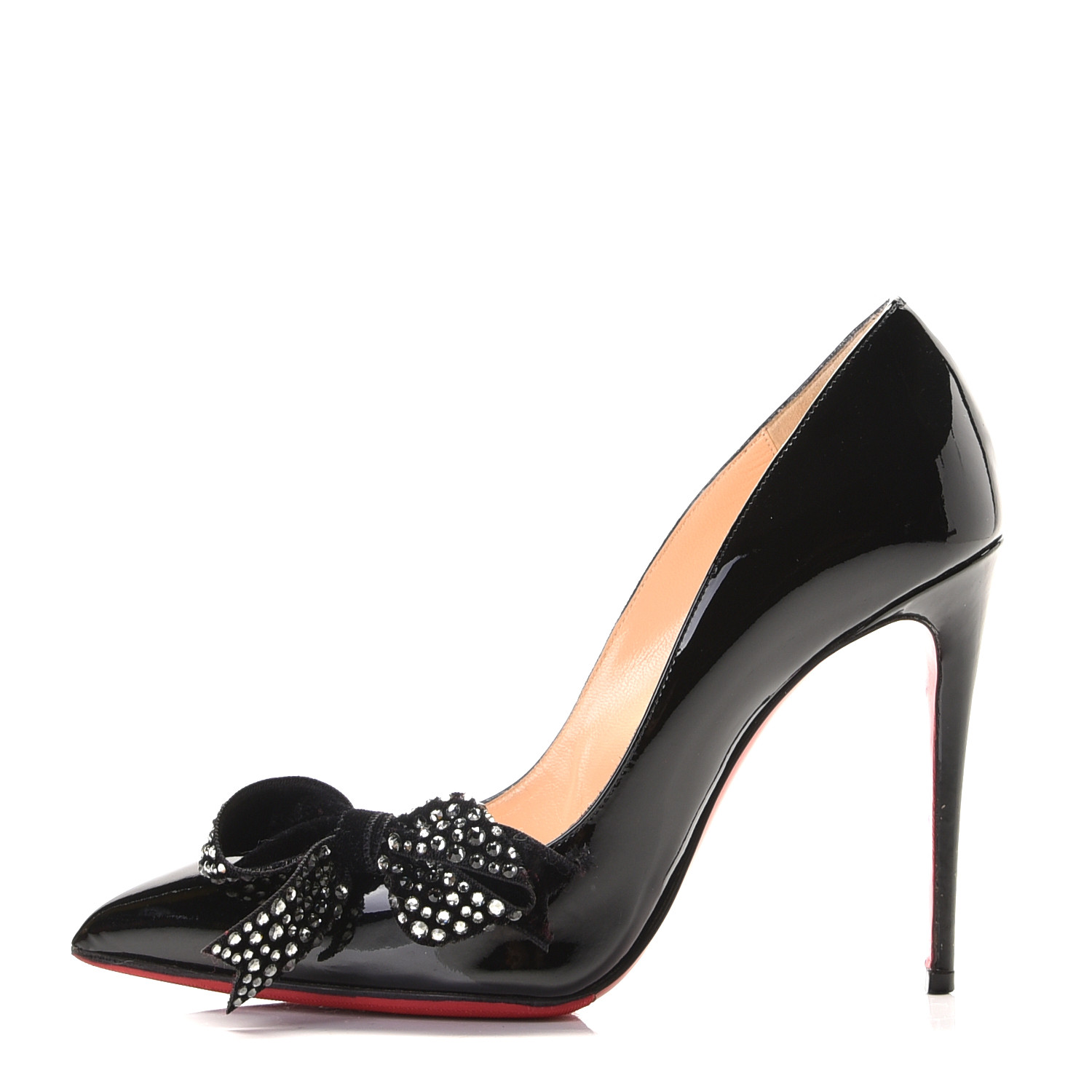 CHRISTIAN LOUBOUTIN Patent Velvet Madame Menule Bow 100