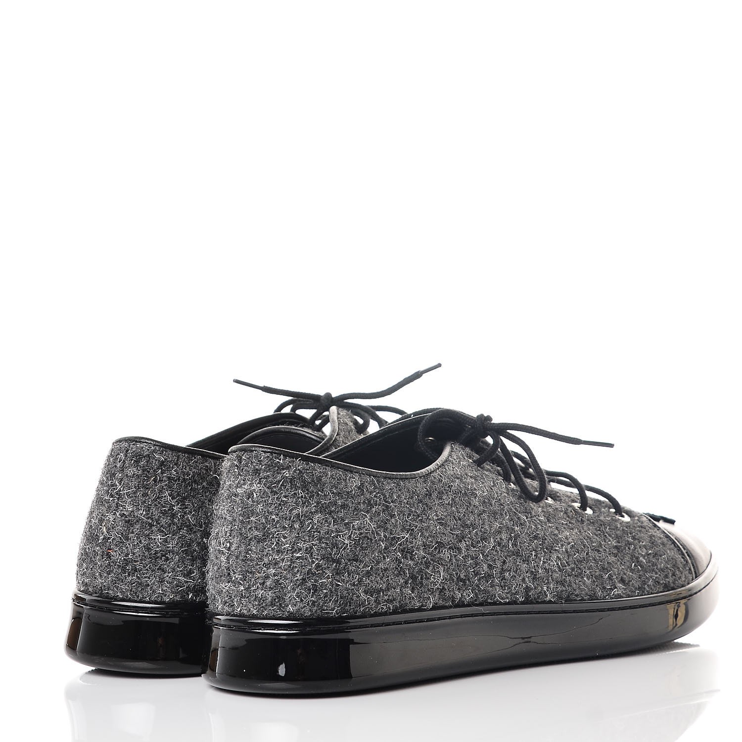 CHANEL Fabric Calfskin Low Top Sneakers 38.5 Dark Grey