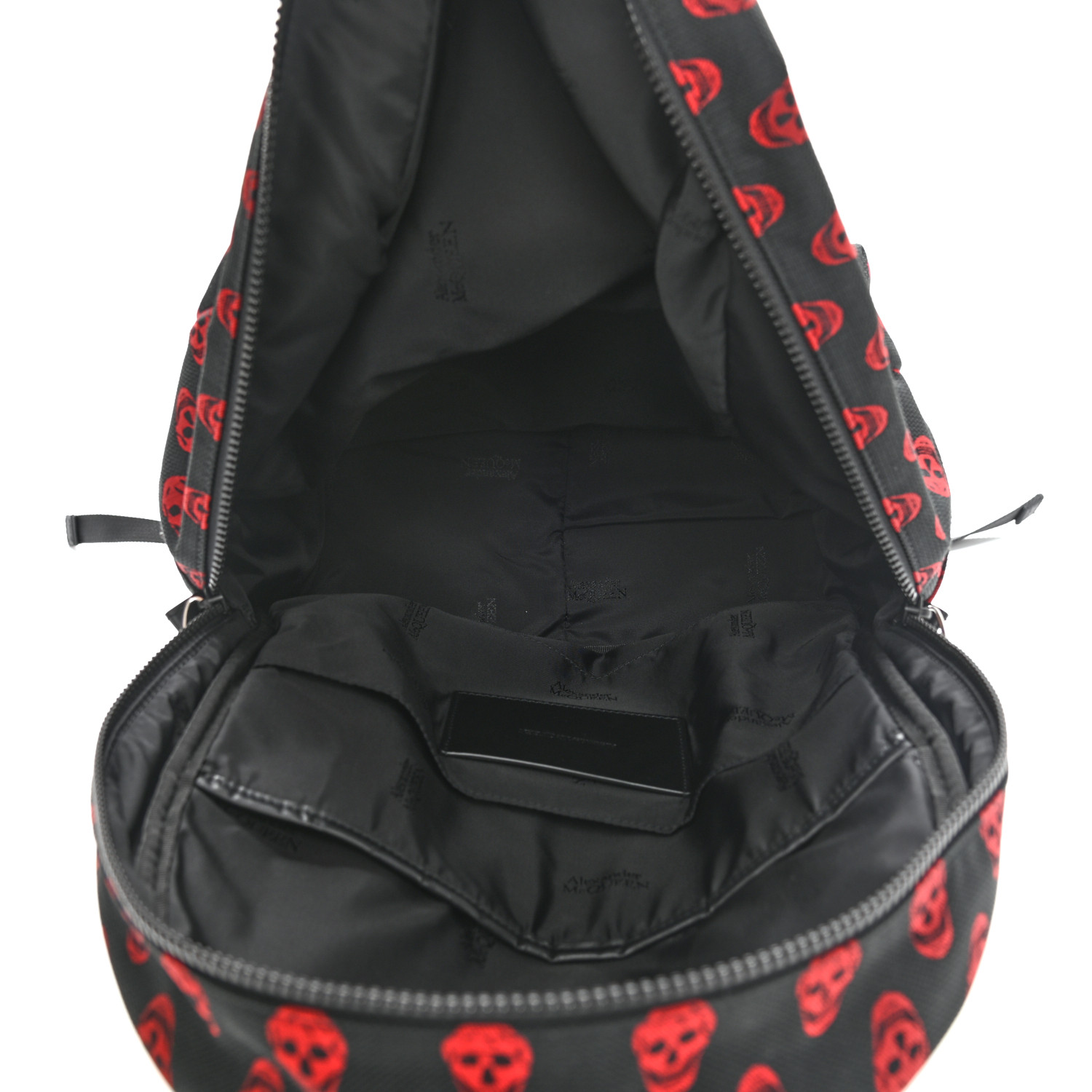 ALEXANDER MCQUEEN Nylon Skull Print Backpack Black Red