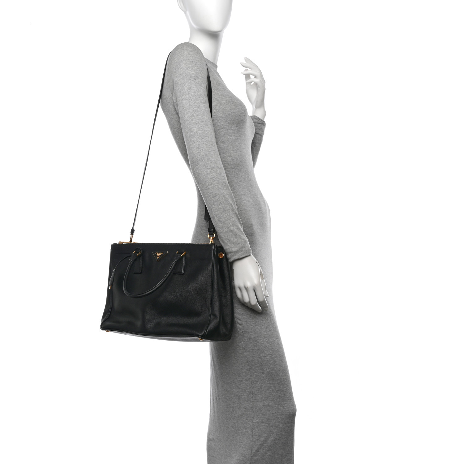 PRADA Saffiano Lux Medium Galleria Double Zip Tote Black