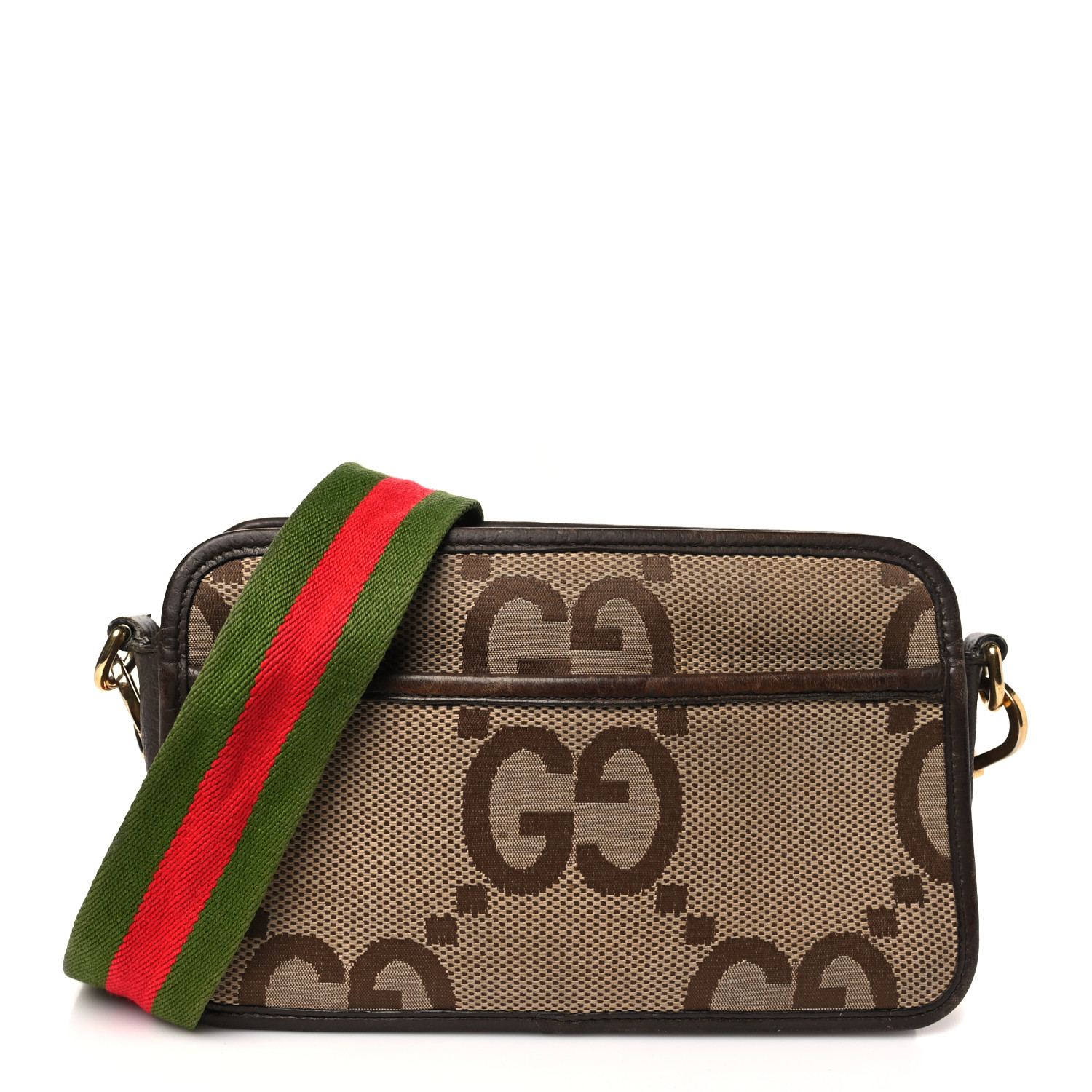 GUCCI Monogram Jumbo GG Textured Dollar Calfskin Web Mini