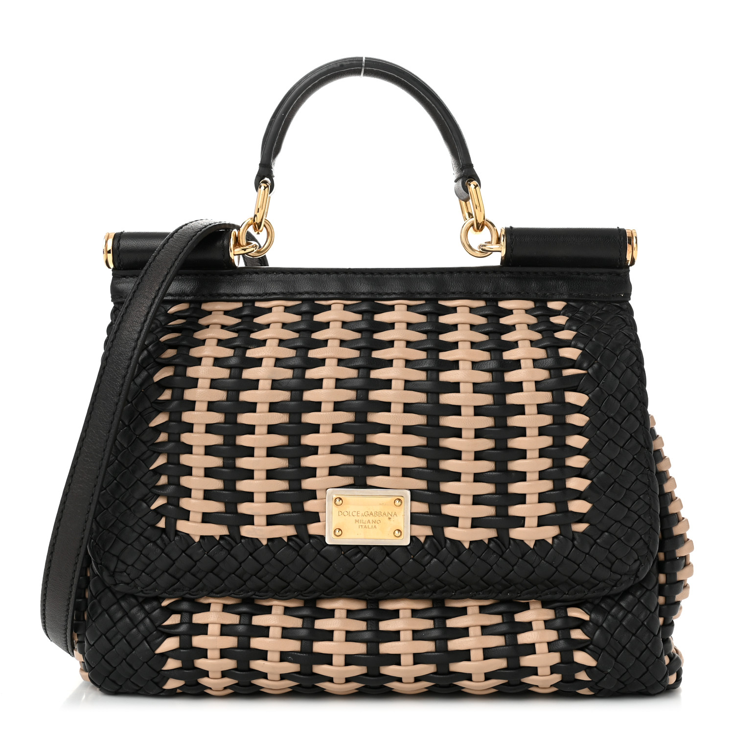 正規店買付【DOLCE & GABBANA】バッグ シシリー ミディアム DOLCE & GABBANA Calfskin Woven Medium Sicily Satchel Black