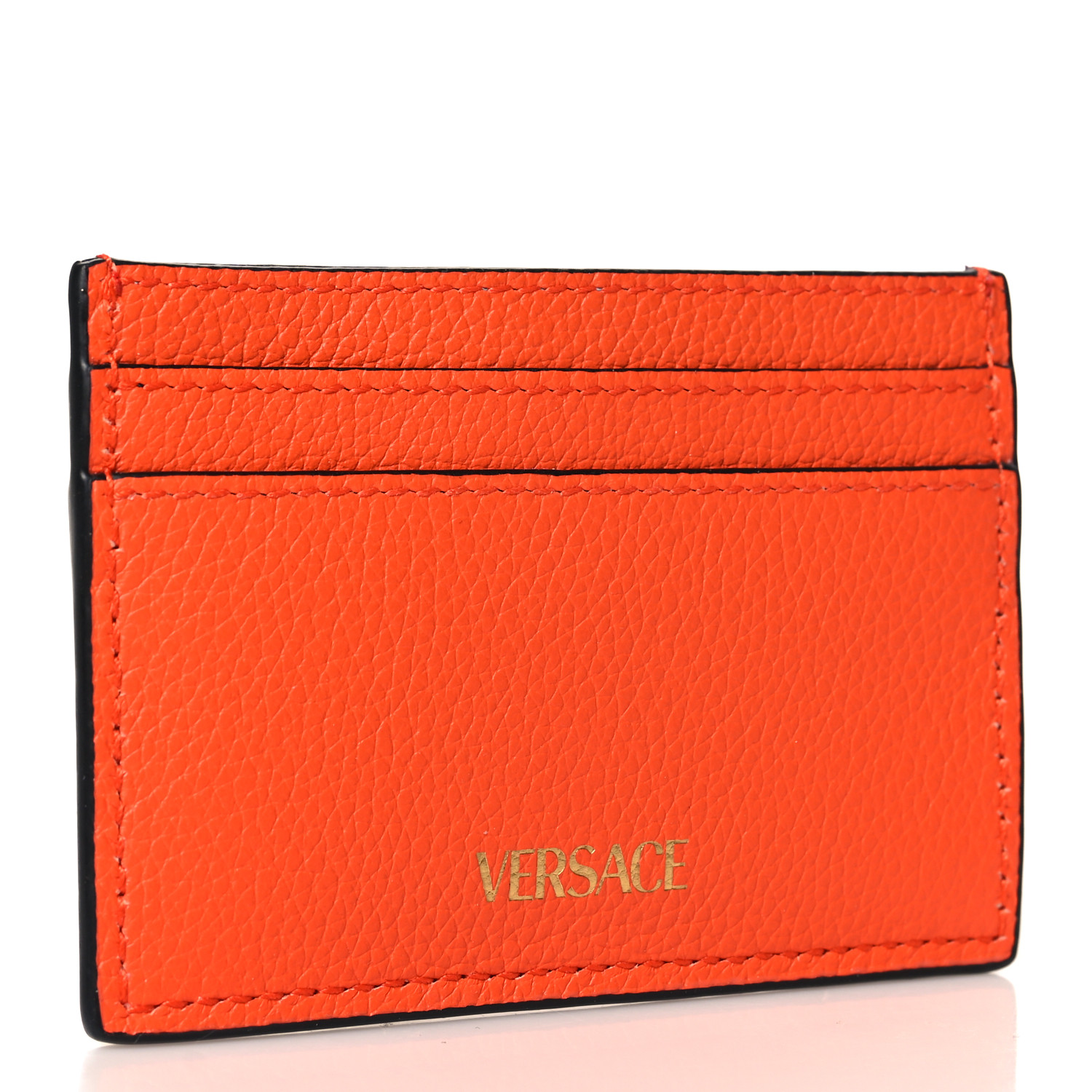 Versace★素敵！Orange Pebbled Leather Medusa Head Card Case VERSACE Calfskin Medusa Card Holder Orange 1630183