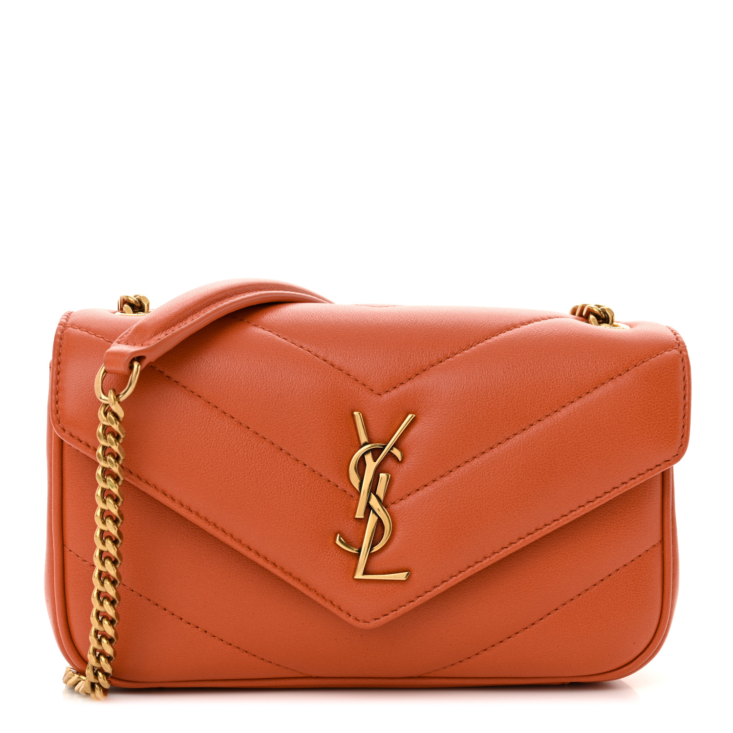 SAINT LAURENT Lambskin Chevron Quilted Mini Loulou Bag
