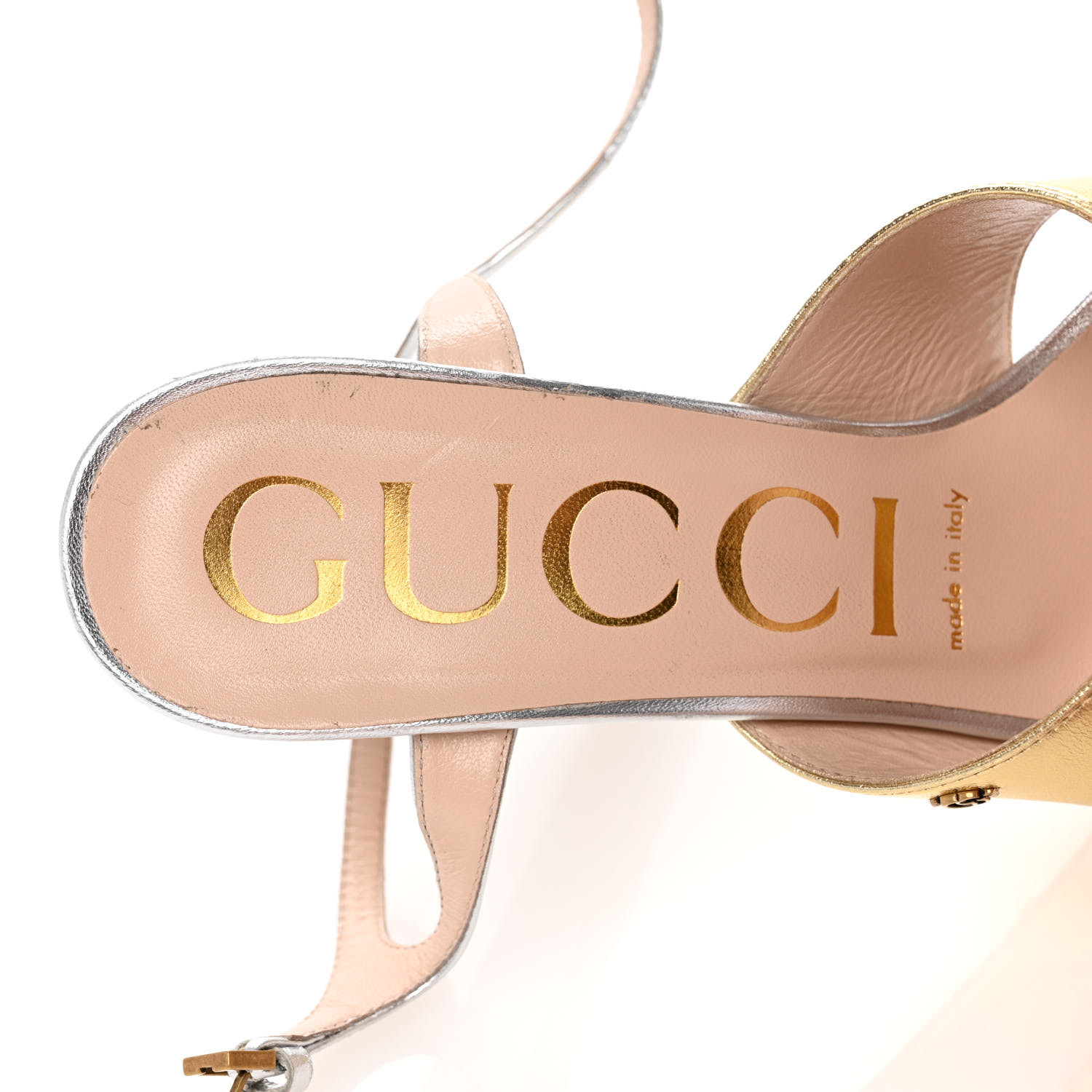 GUCCI Metallic Nappa GG Marmont Ankle Wrap 30/115mm Platform