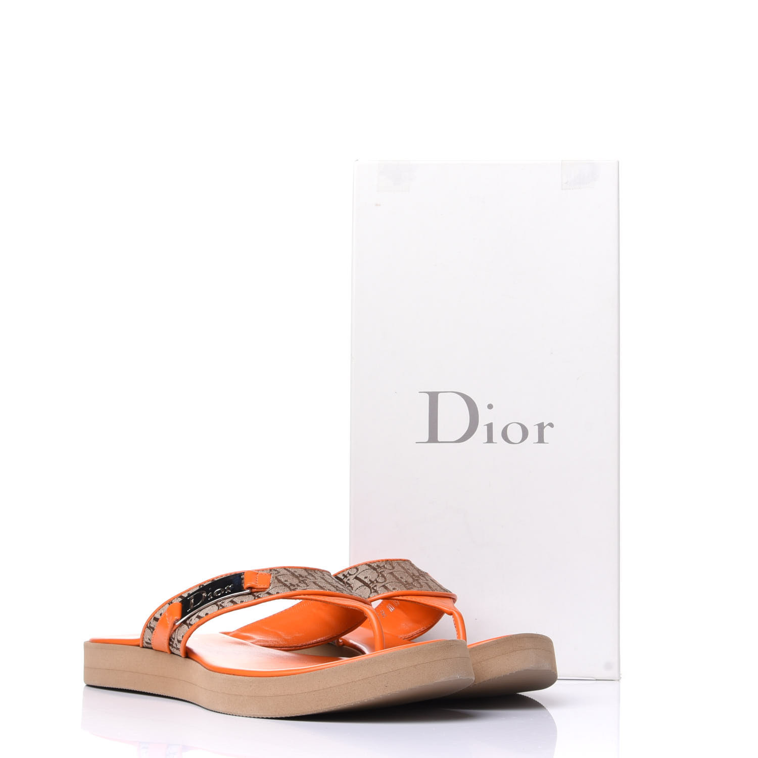 CHRISTIAN DIOR Calfskin Monogram Trotter Thong Sandals 37