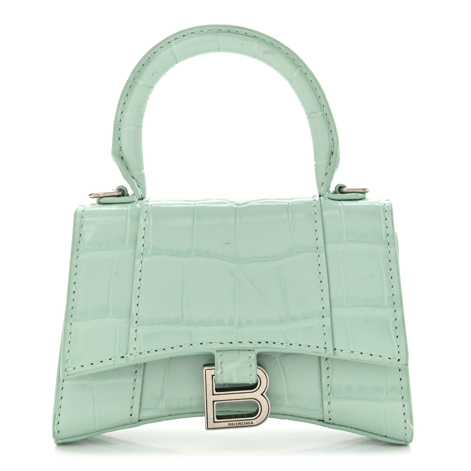 BALENCIAGA Shiny Calfskin Crocodile Embossed Hourglass Top