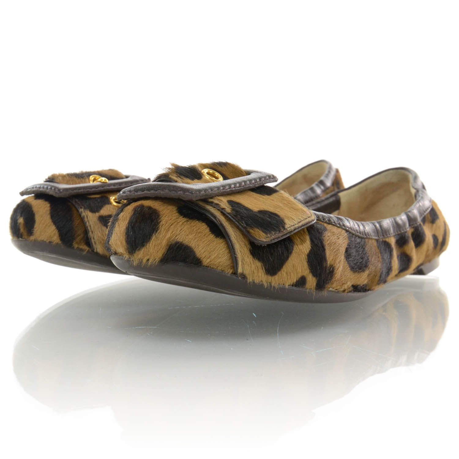 バレエシューズ Prada Printed Calf Hair Ballerinas PRADA Leopard-Print Calf-Hair Ballet Flats in Brown | endource