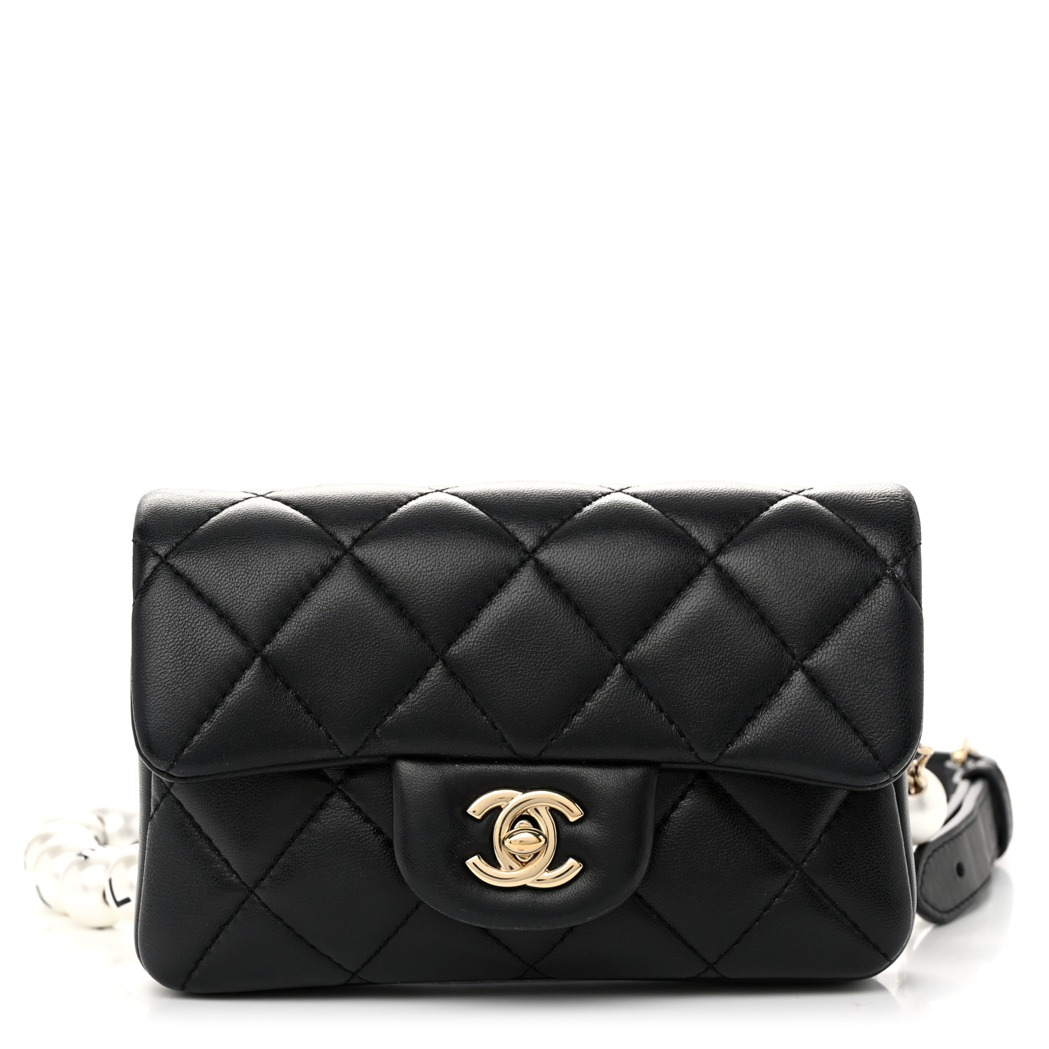 CHANEL Lambskin Quilted Mini My Precious Waist Bag Black
