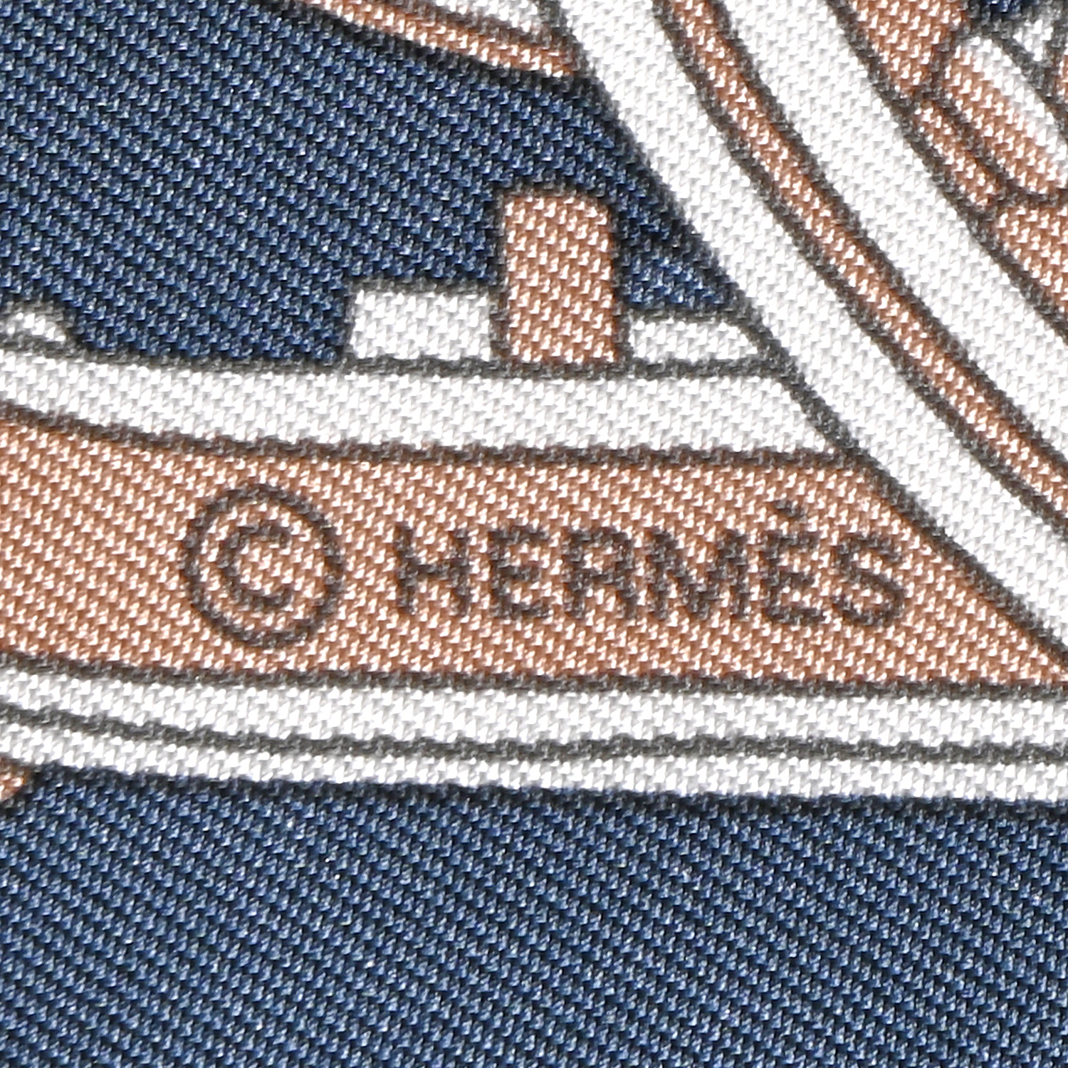 HERMES Silk Stately Wheels Scarf 90 Bleu Ardoise White