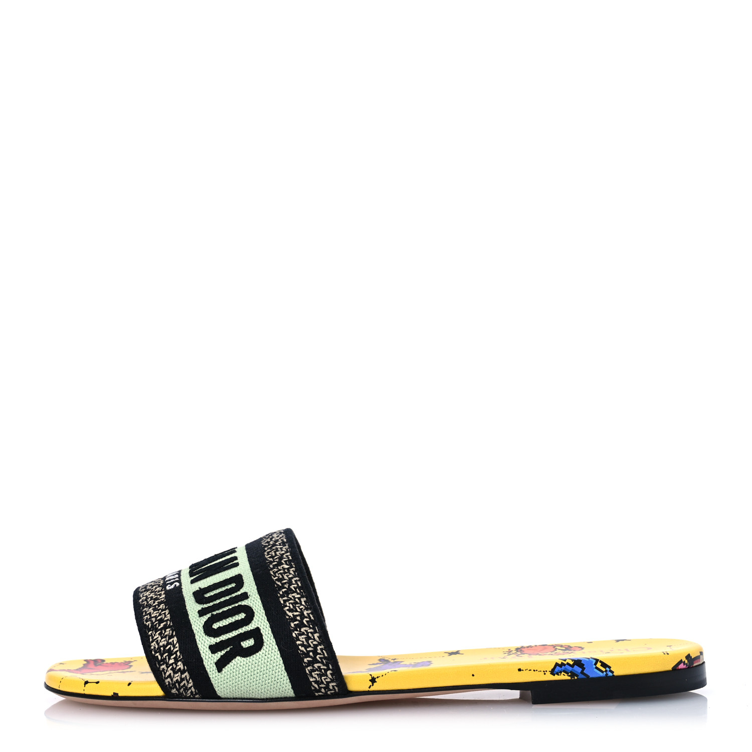 CHRISTIAN DIOR Canvas Embroidered Zodiac Mules Slide Sandals