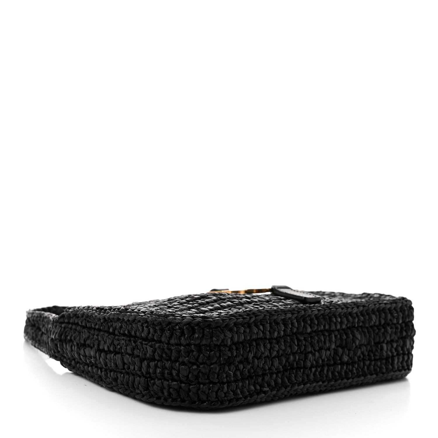 SAINT LAURENT Raffia Calfskin Le 5 A 7 Mini Hobo Black