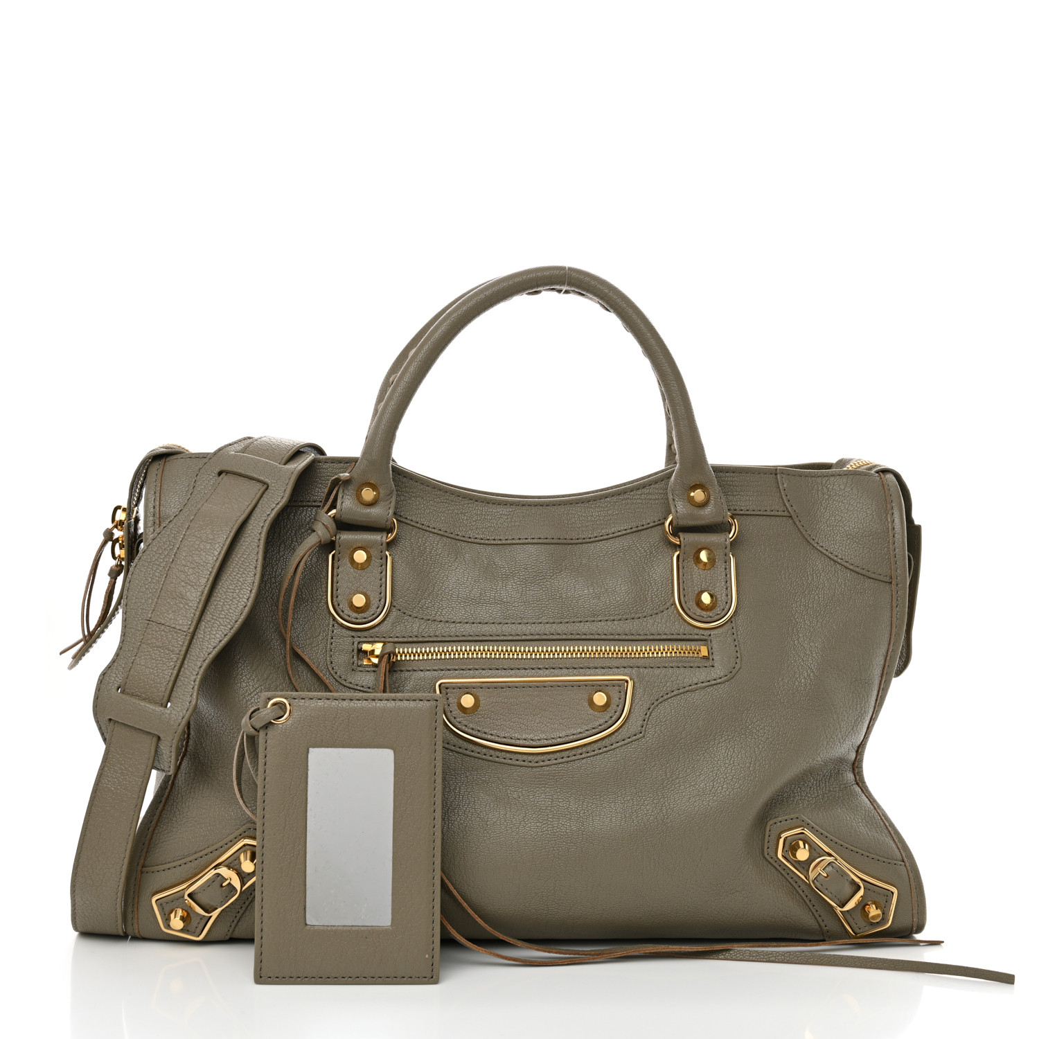 BALENCIAGA Chevre Gold Metallic Edge Hardware City Gris