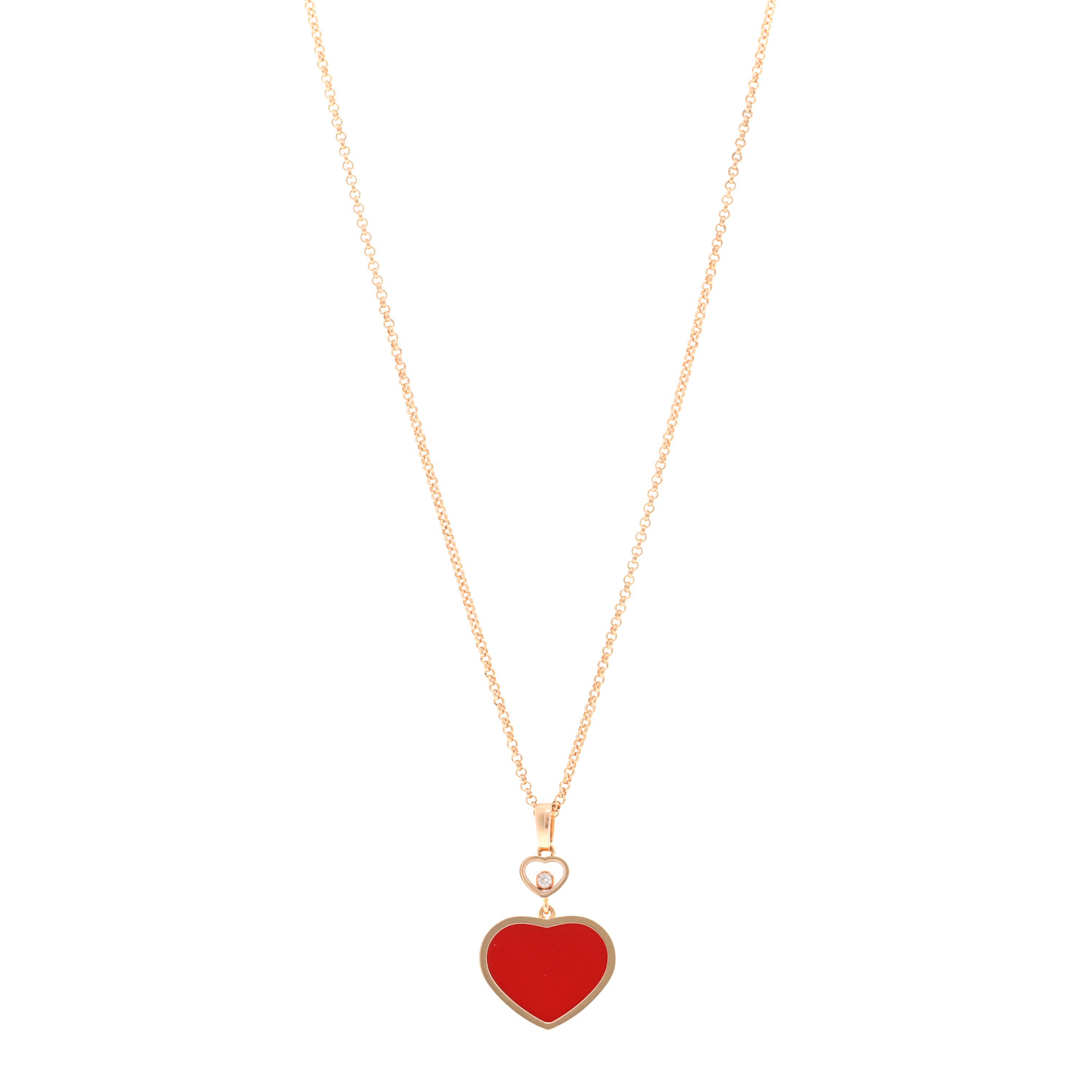 h♡ CHOPARD 18K Rose Gold Diamond Happy Hearts Pendant Necklace