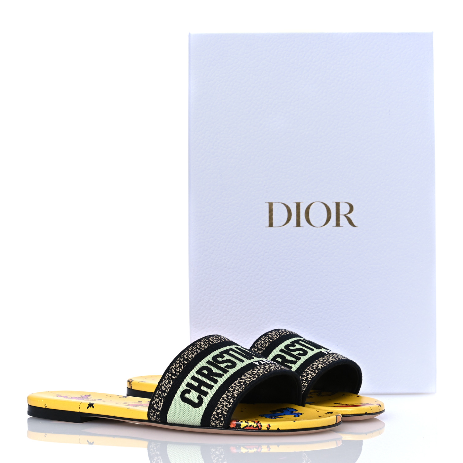 CHRISTIAN DIOR Canvas Embroidered Zodiac Mules Slide Sandals