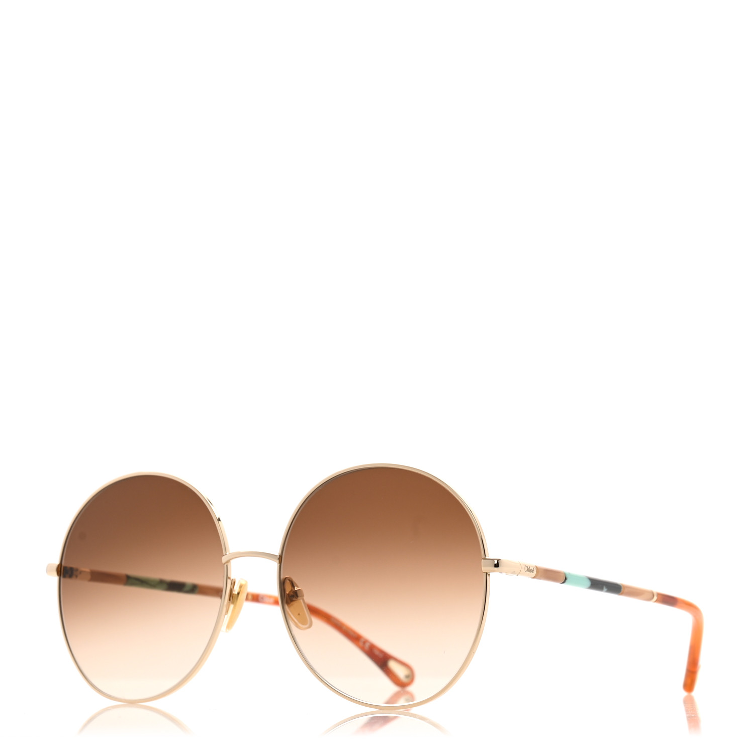 お値下げ！ほぼ未使用、Chloè ブラウン オーバーサイズ サングラス Chloe】ブラウン×ベージュ ラウンド型 サングラス 小さめサイズ