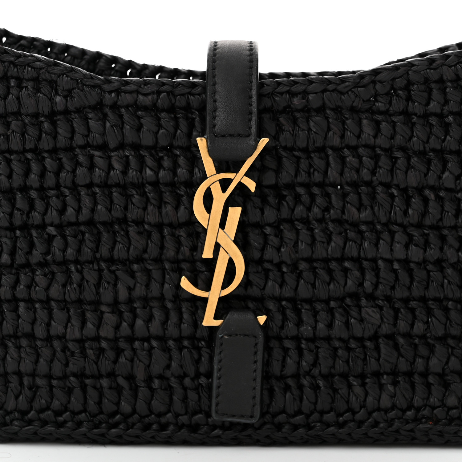 SAINT LAURENT Raffia Calfskin Le 5 A 7 Mini Hobo Black