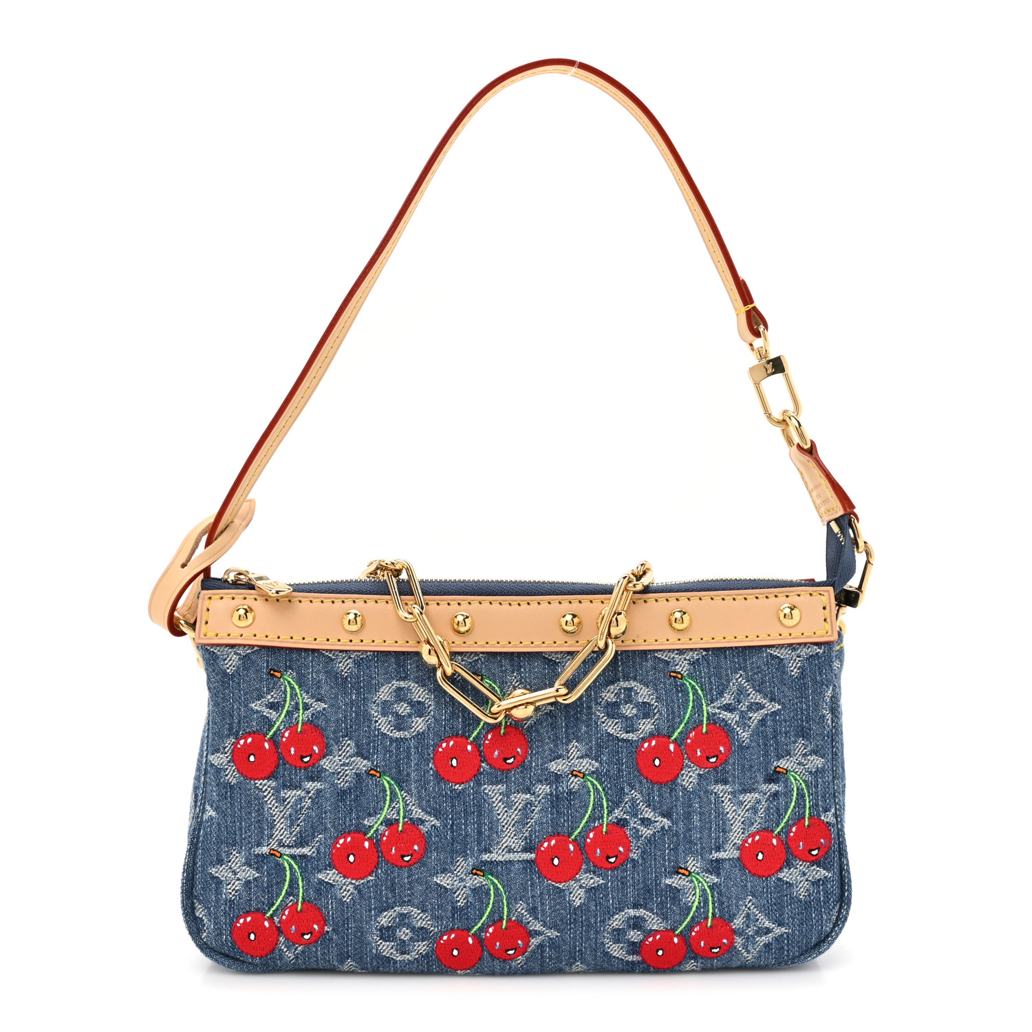 希少コラボ♪【LOUIS VUITTON x TM】Fan Cherry 扇子 Blue Denim LOUIS VUITTON LV X TM Monogram Denim Cerises Pochette
