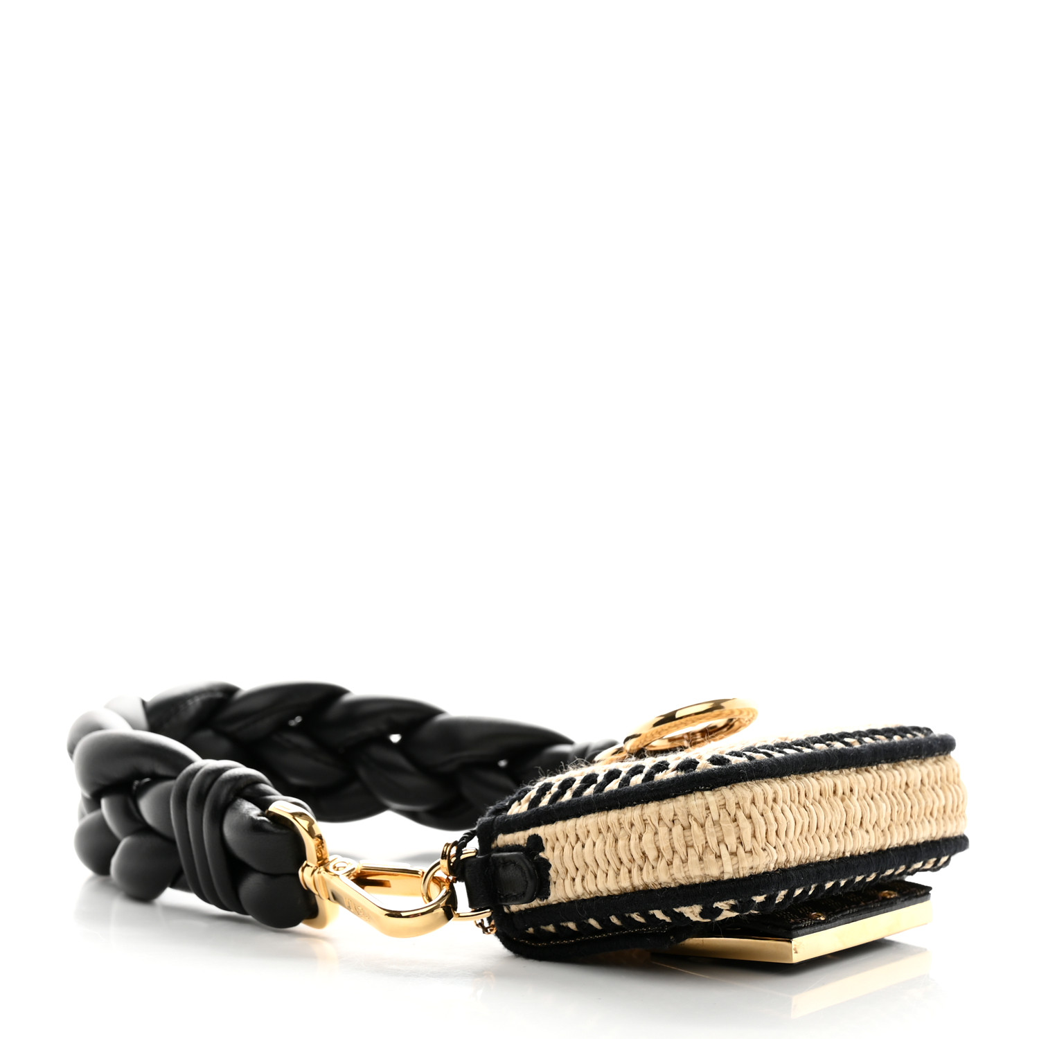 FENDI Straw Shiny Nappa Woven Nano Baguette Maxi Handle